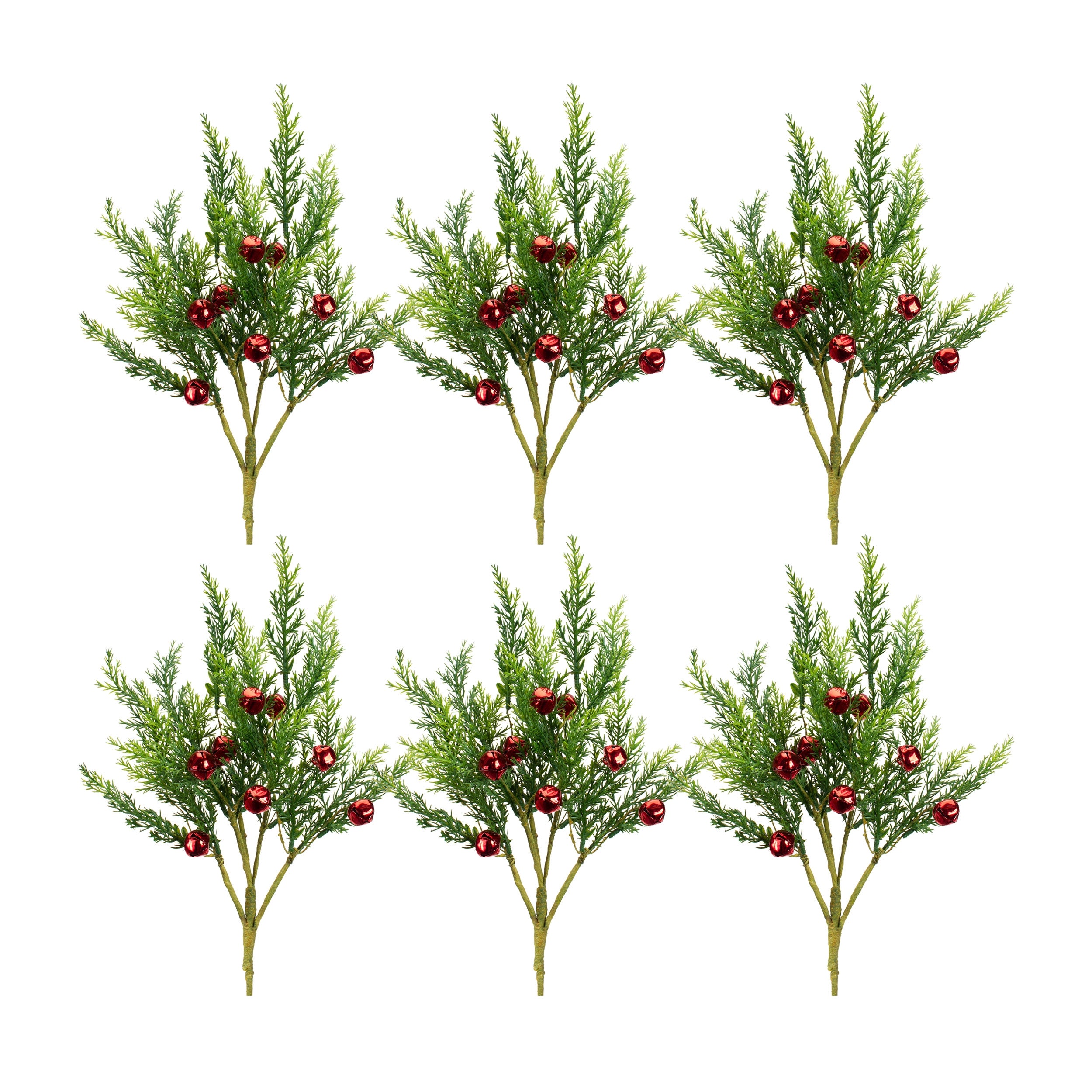 Pine Pick w/Bells (Set of 6) 16.75"H Plastic