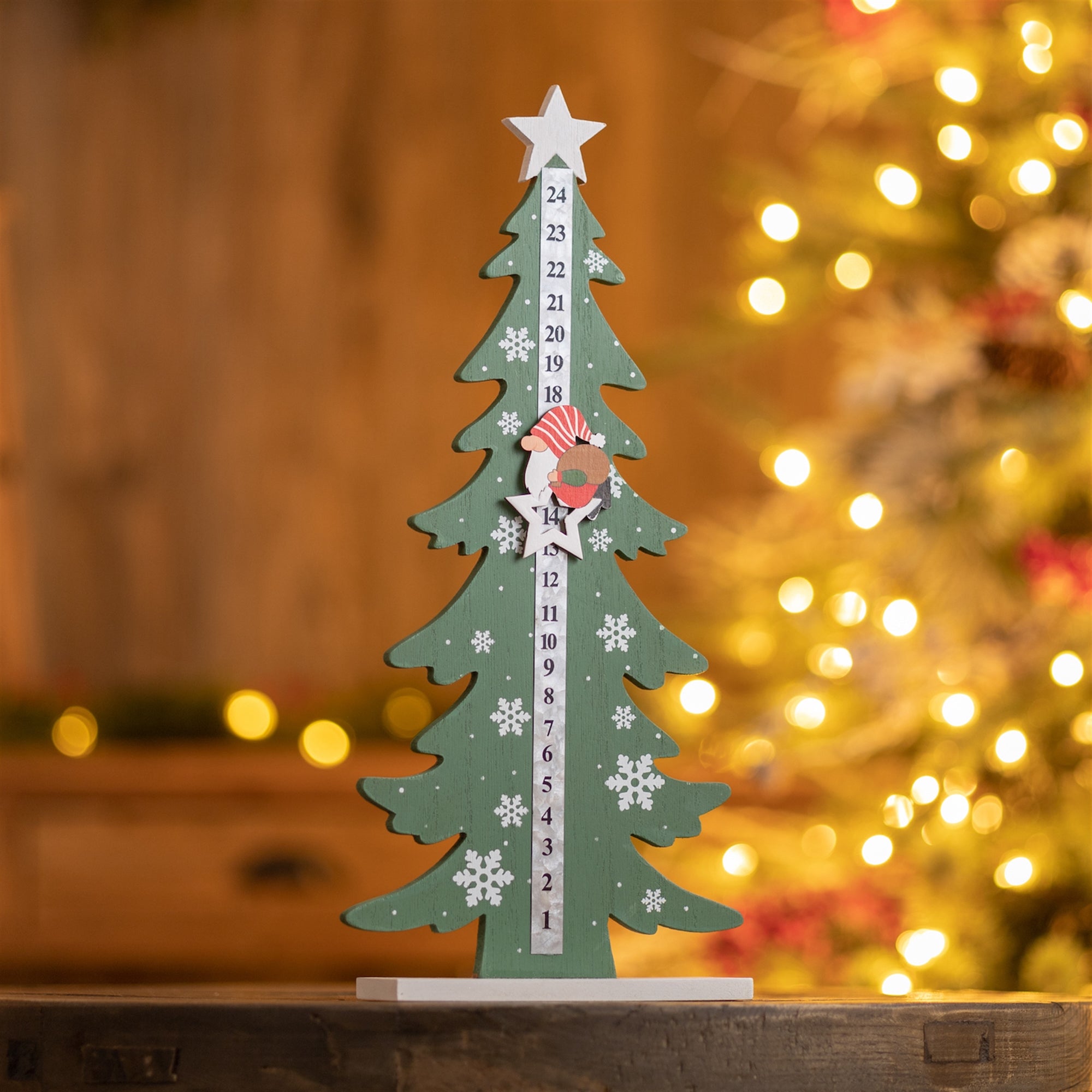 Gnome and Tree Countdown 16"H Wood/Metal