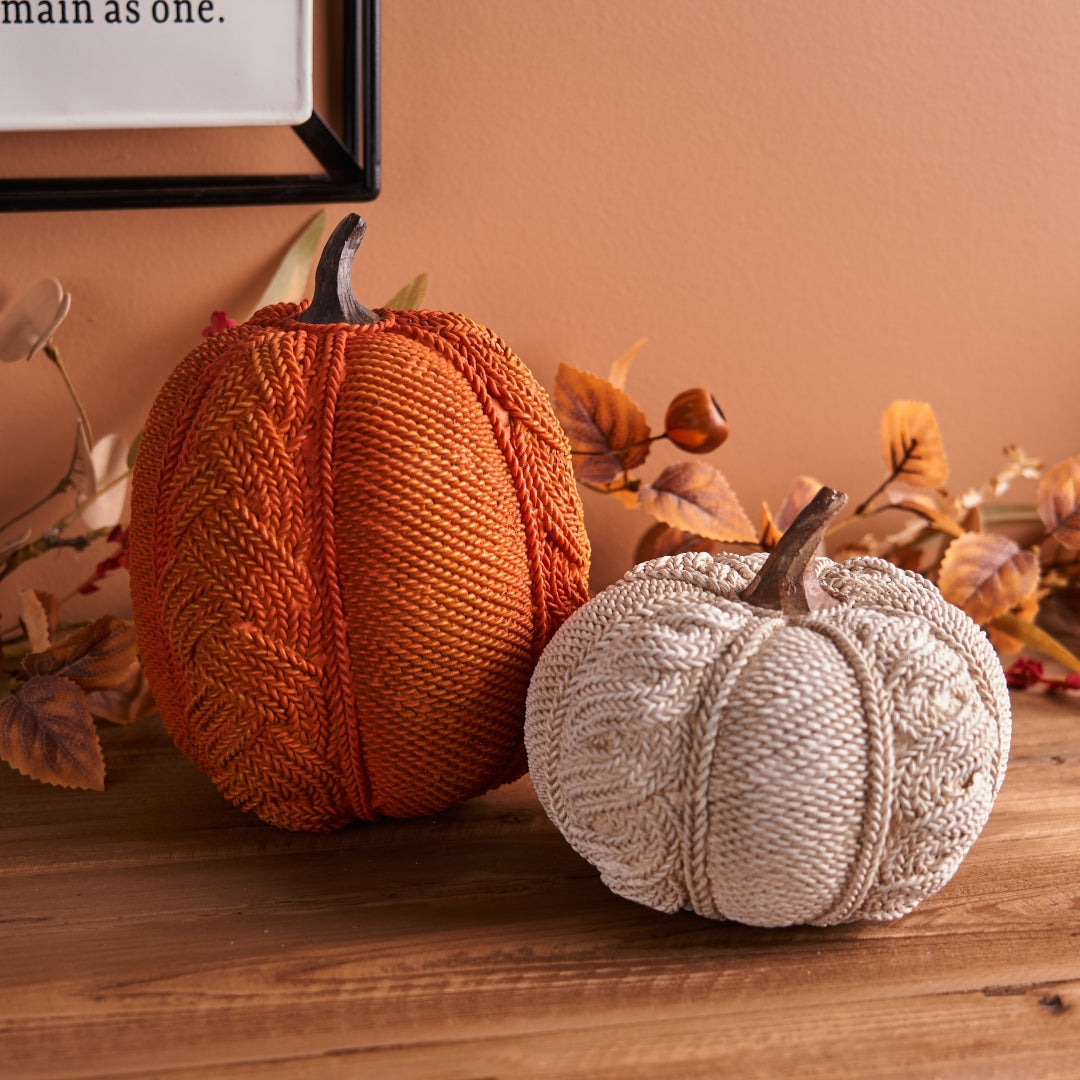 Harvest Radiant Orange and White Resin Pumpkin Set of 2