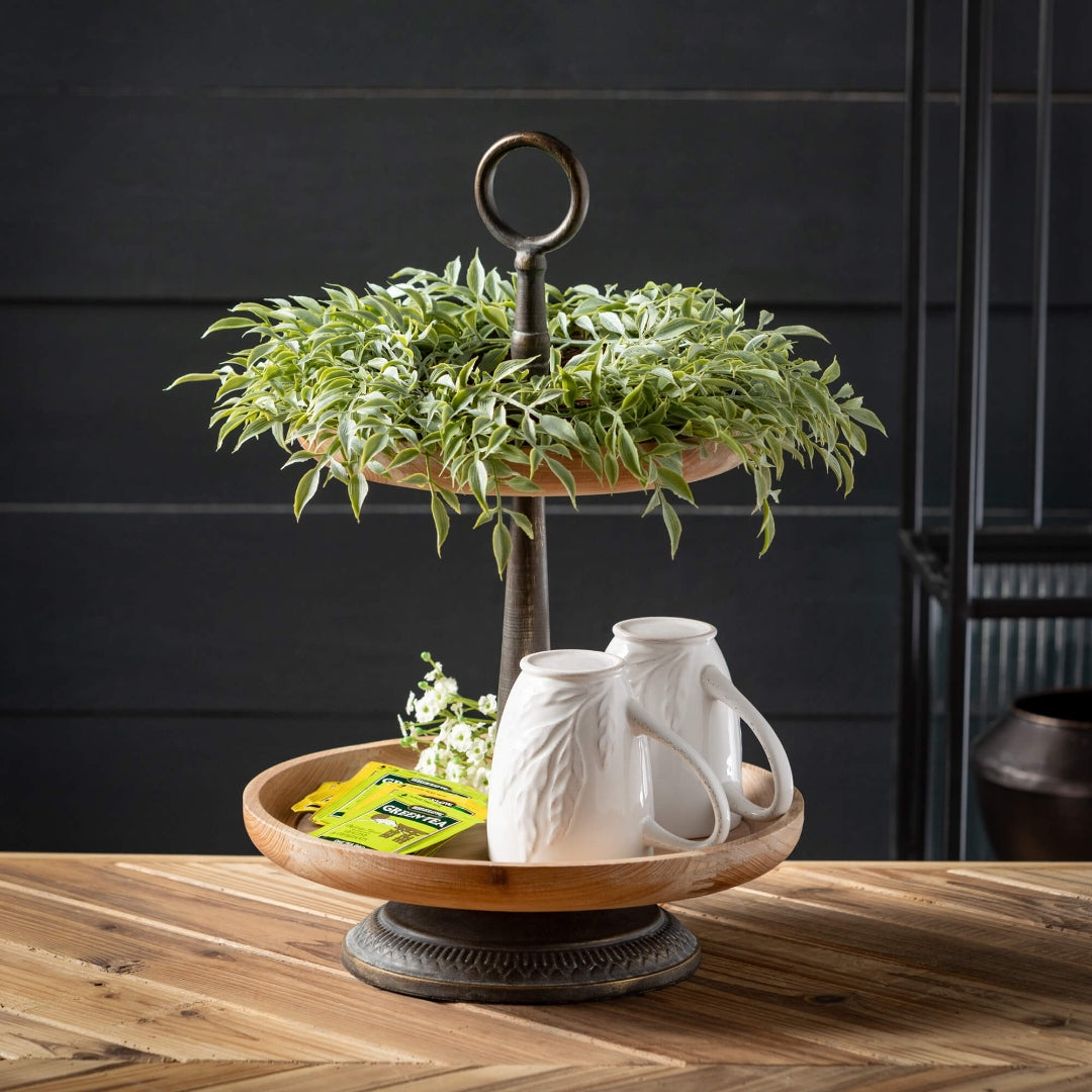 Upscale Rustic Wood Wood and Metal Two-Tiered Tray