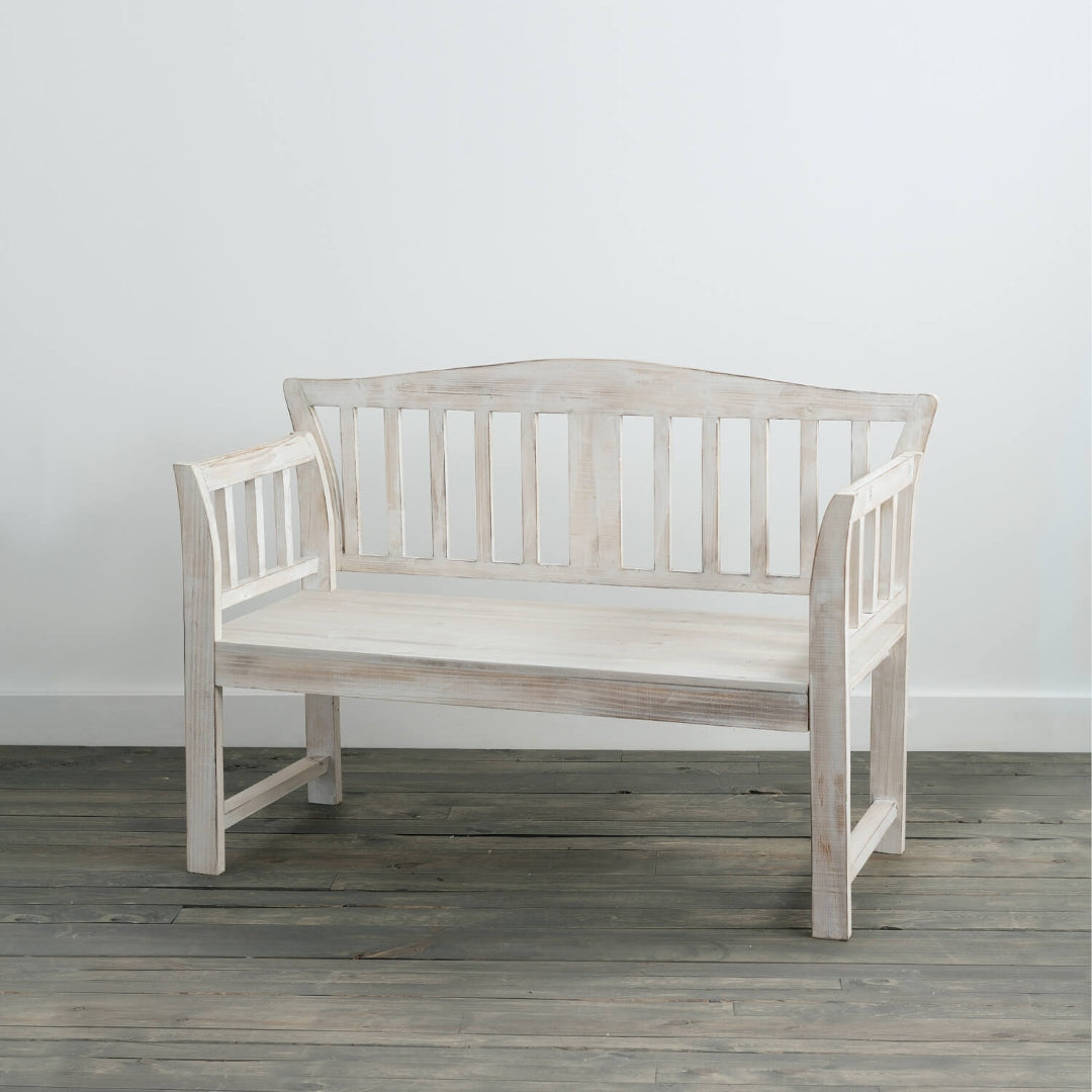 Versatile Whitewashed Wood Bench