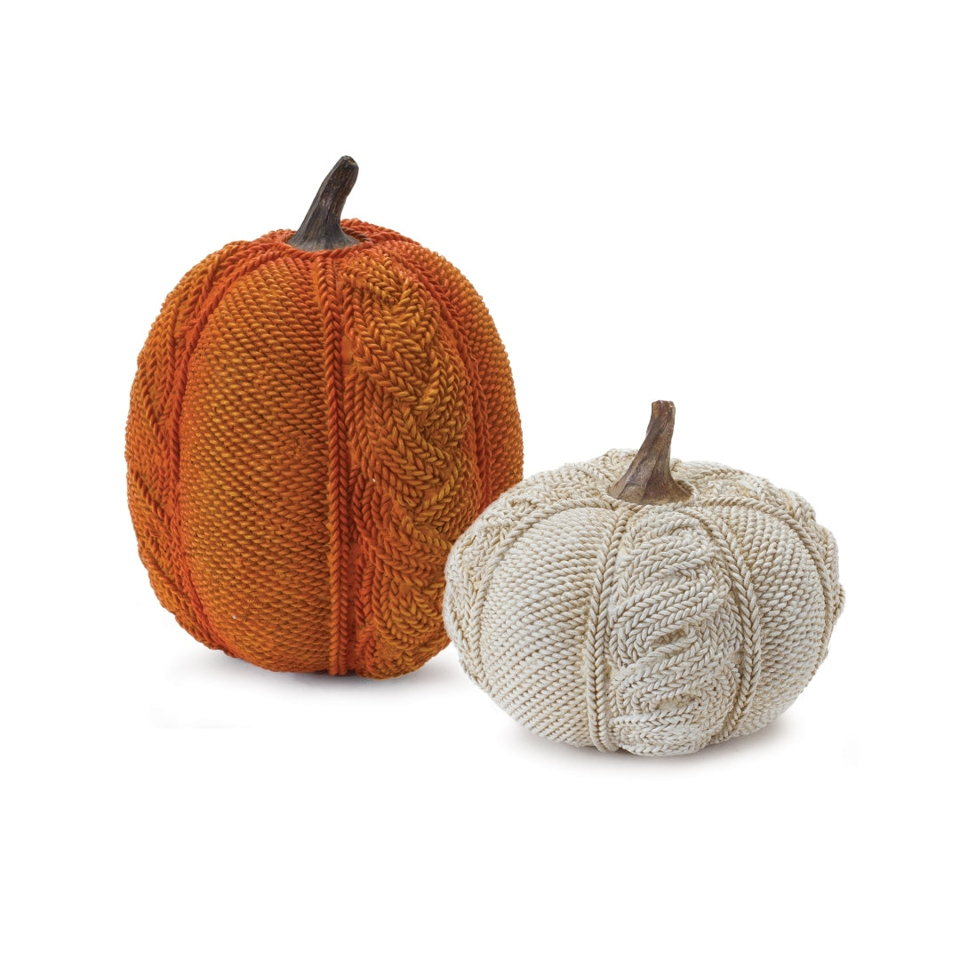 Harvest Radiant Orange and White Resin Pumpkin Set of 2