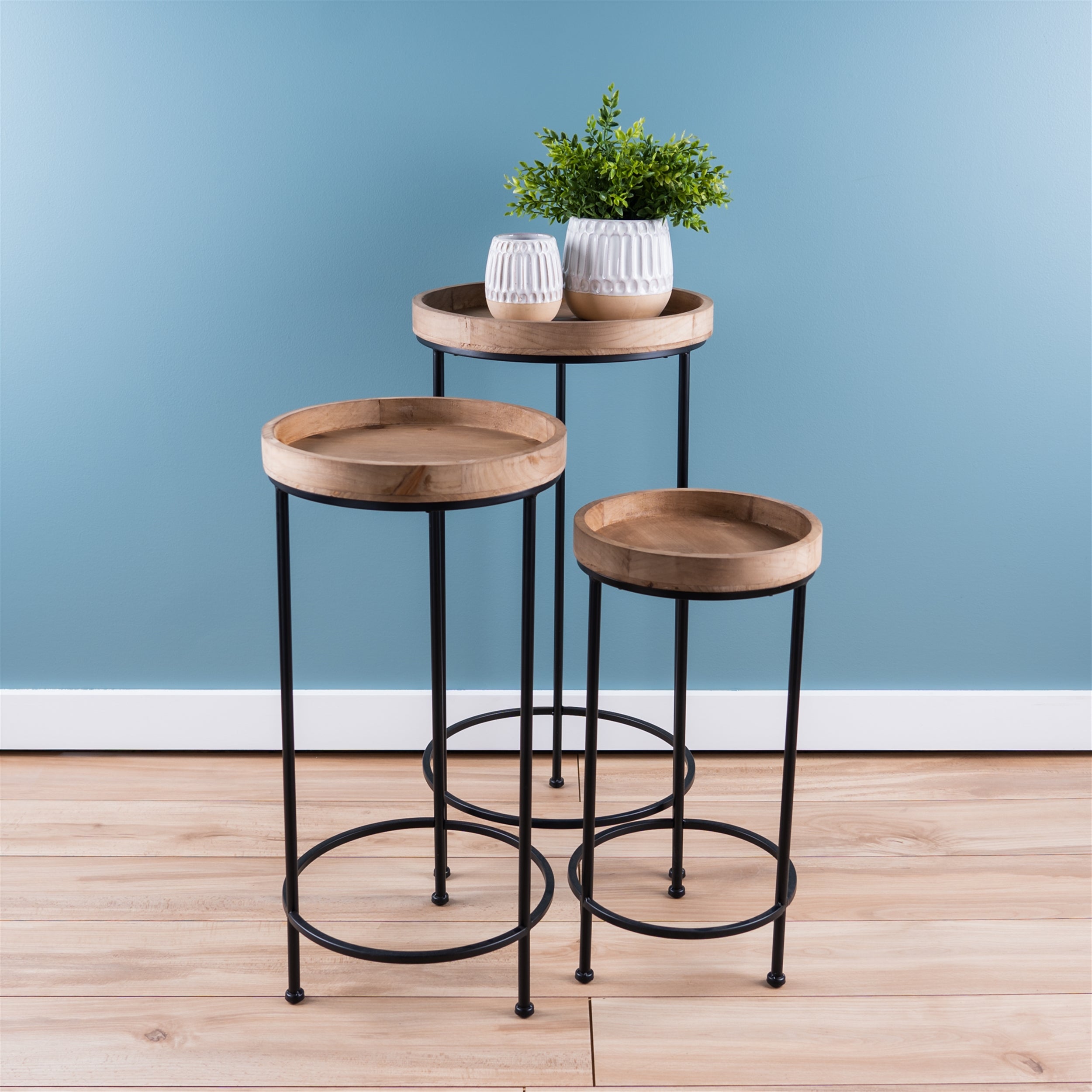 Accent Table (Set of 3) 10.5"D x 20.75"H, 12.25"D x 25.25"H, 14.25"D x 28.75"H Iron/Wood