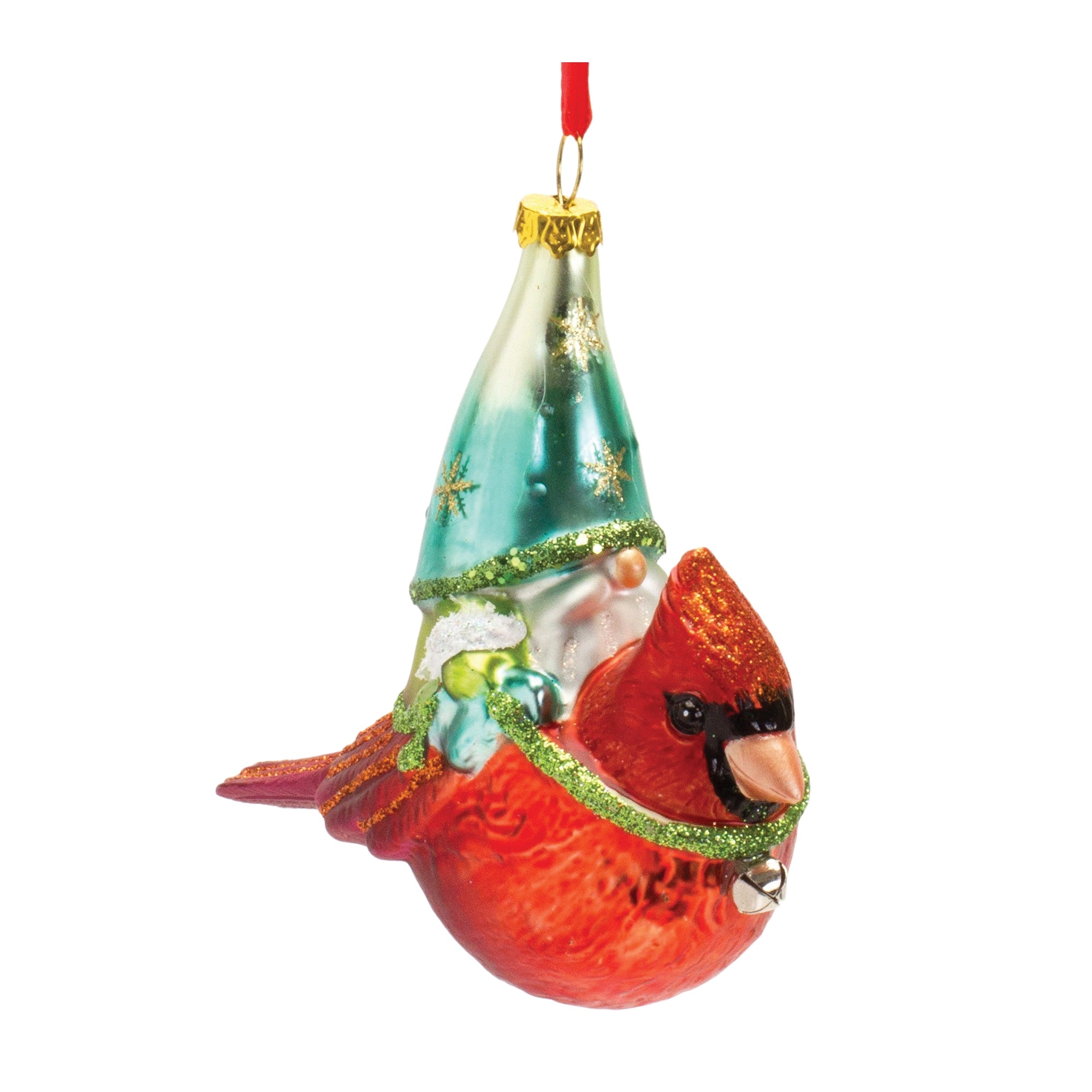 Gnome and Cardinal Ornament (Set of 6) 4.5"H Glass