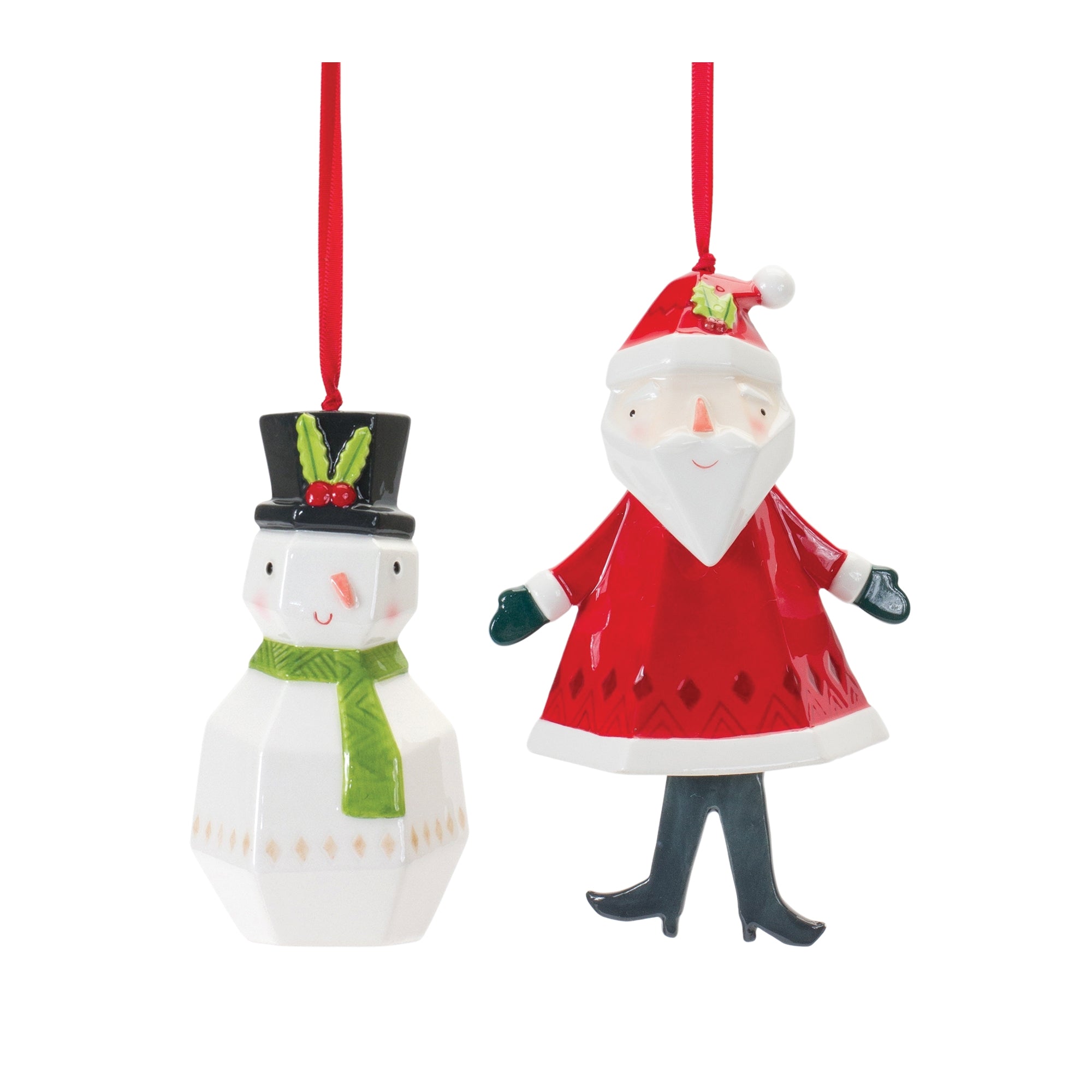 Santa and Snowman Ornament (Set of 6) 4.75"H, 6"H Dolomite