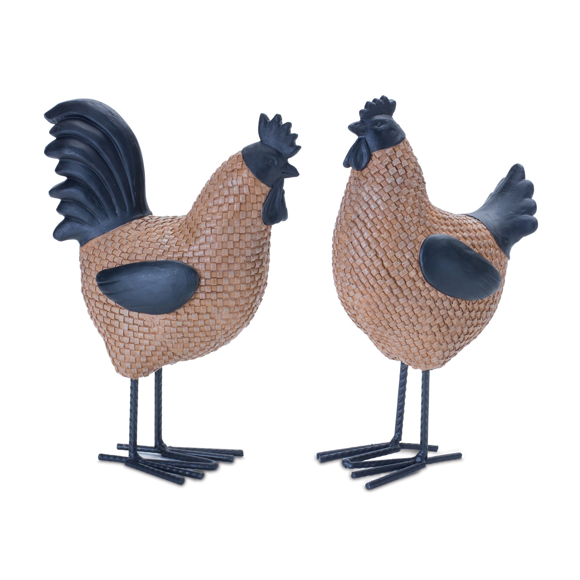 Hen and Rooster (Set of 2) 9"H Resin