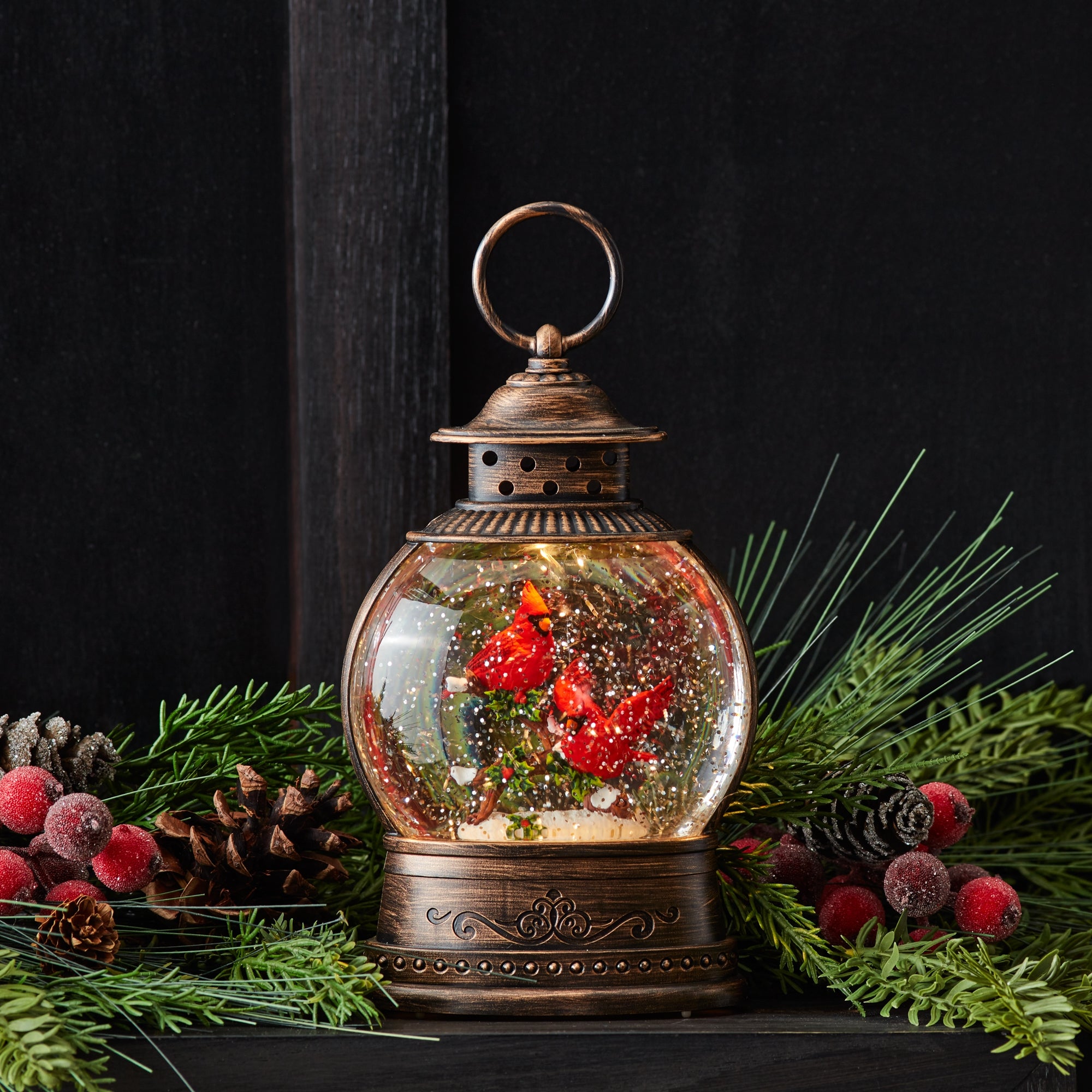 LED Snow Globe w/Cardinals 8"H Plastic 3 AA Batteries Not Included/USB Cord Included 6 Hr Timer