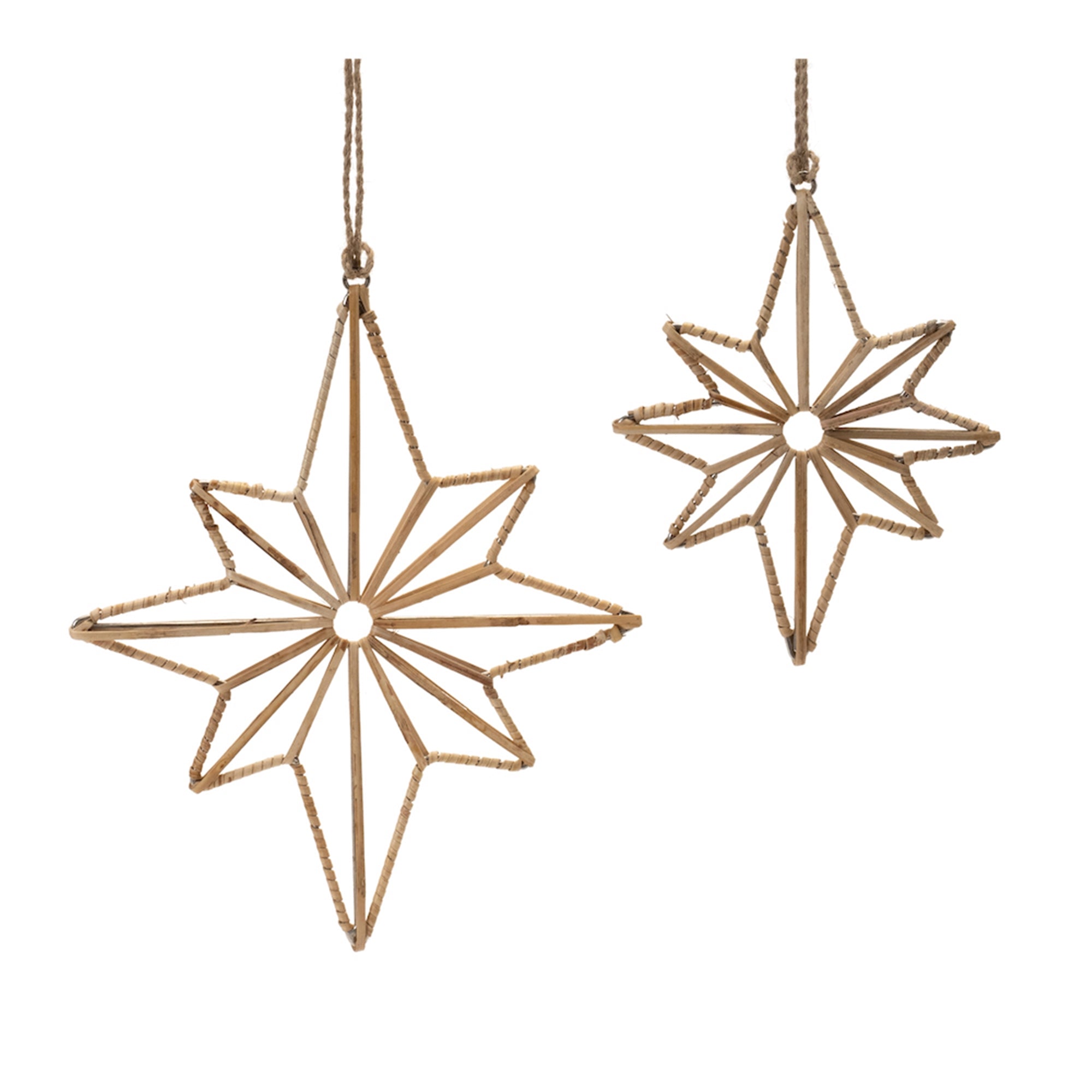 Rattan Wrapped Metal Star Ornament (Set of 12)