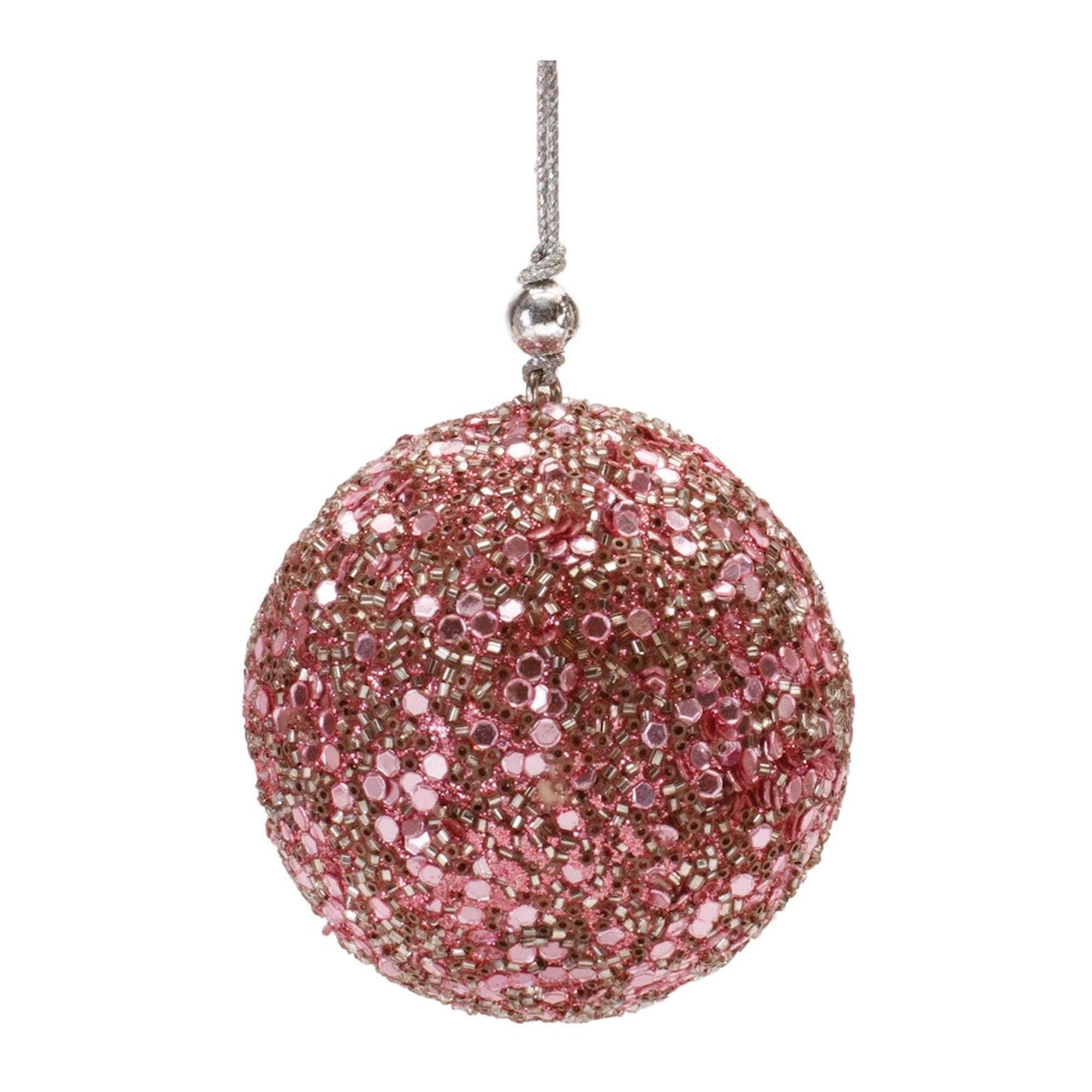 Pink Beaded Ball Ornament (Set of 12)