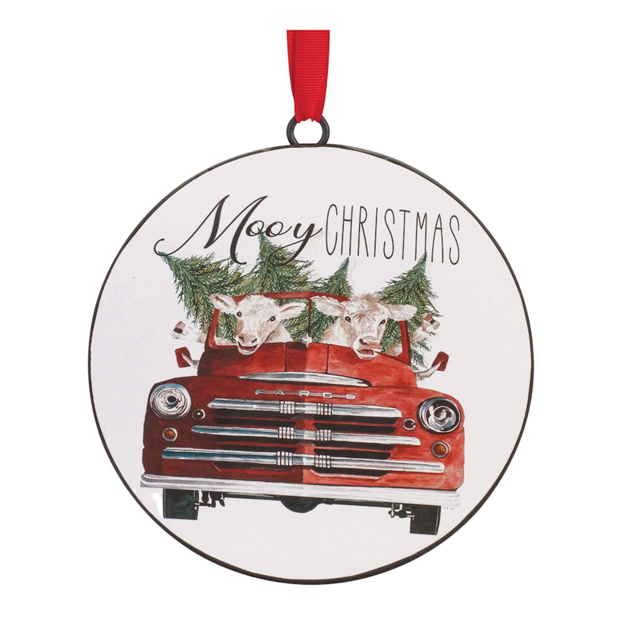 Metal "Moo-y Christmas" Disc Ornament (Set of 12)