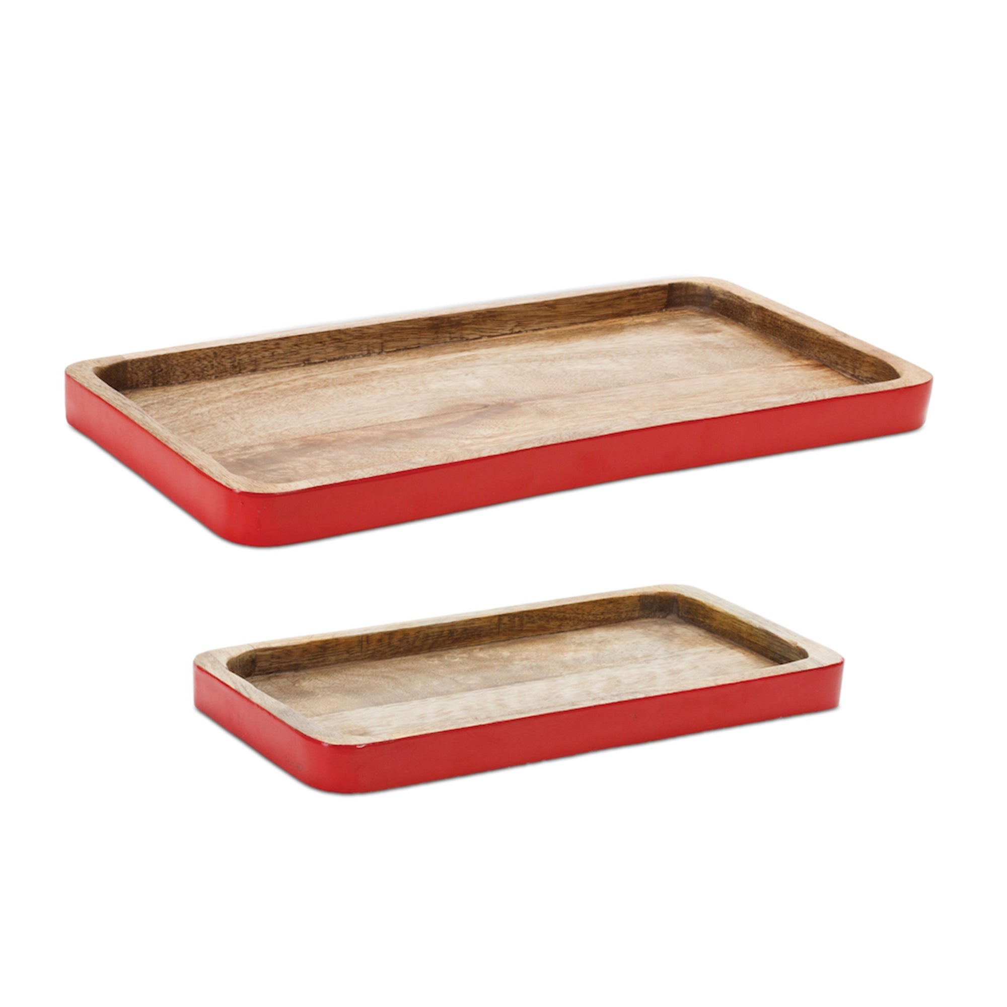 Red Trimmed Wooden Tray (Set of 2)