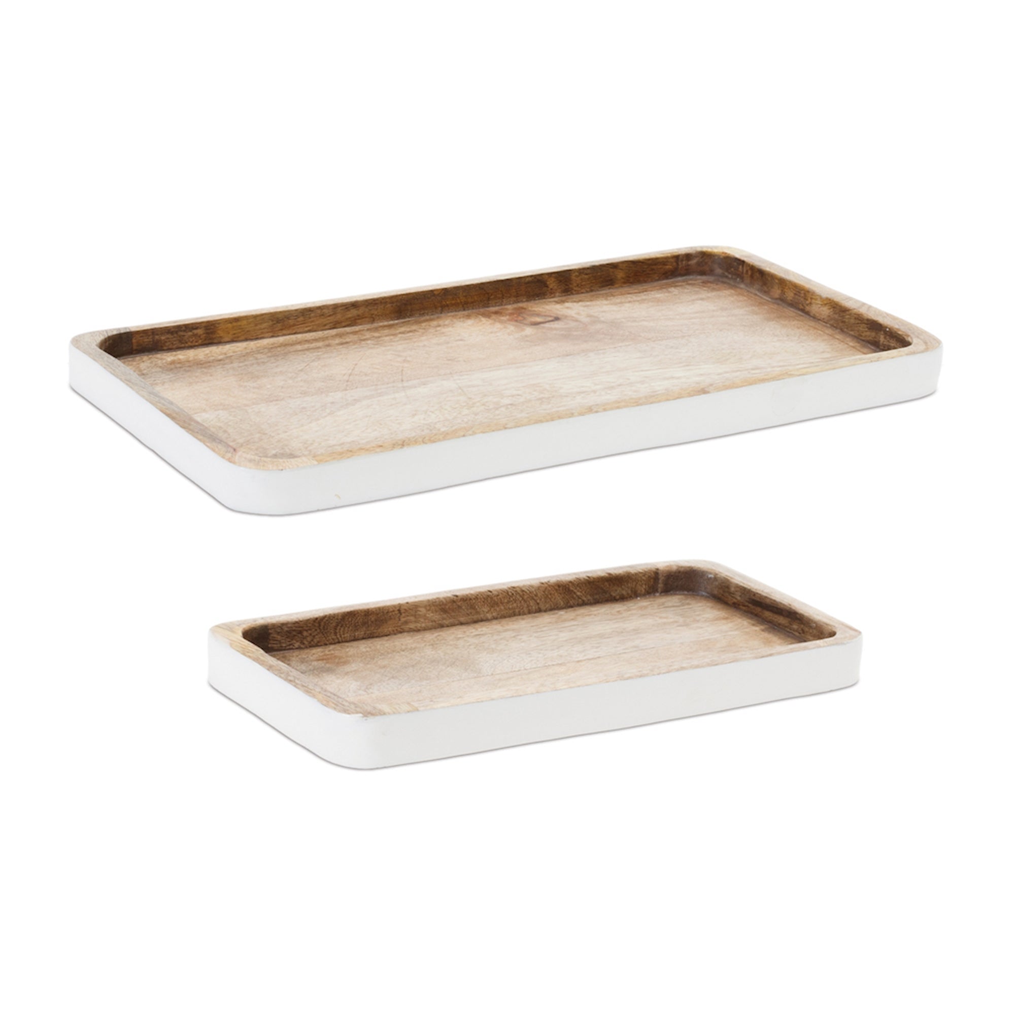 White Trimmed Wooden Tray (Set of 2)