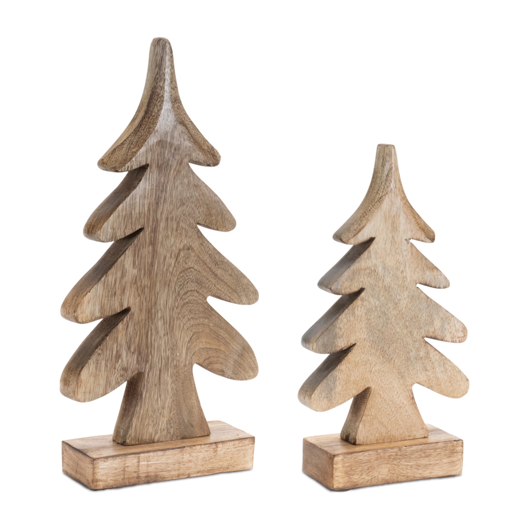 Natural Mango Wood Pine Tree on Base (Set of 2)