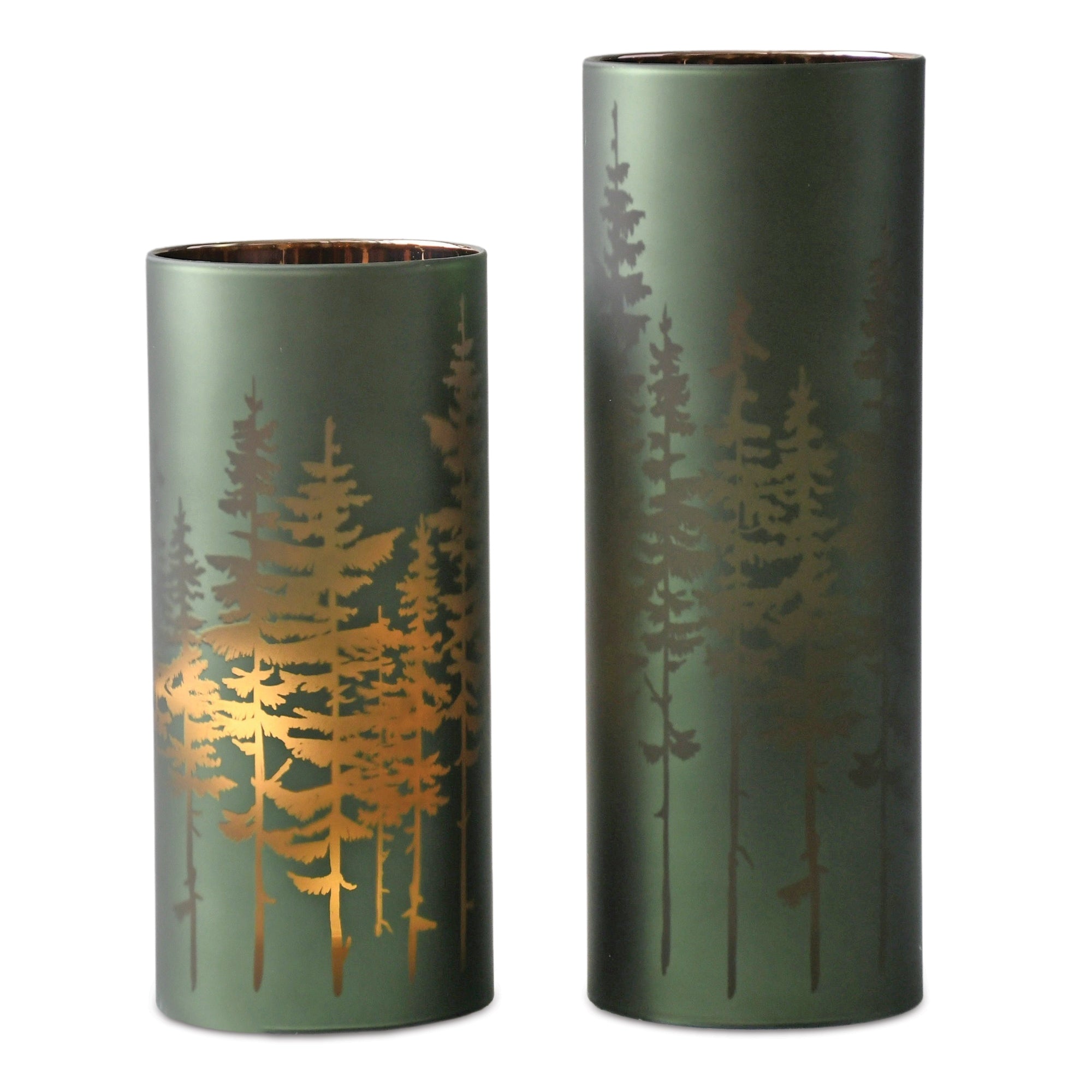 Frosted Pine Trees Glass Candle Holder (Set of 2)