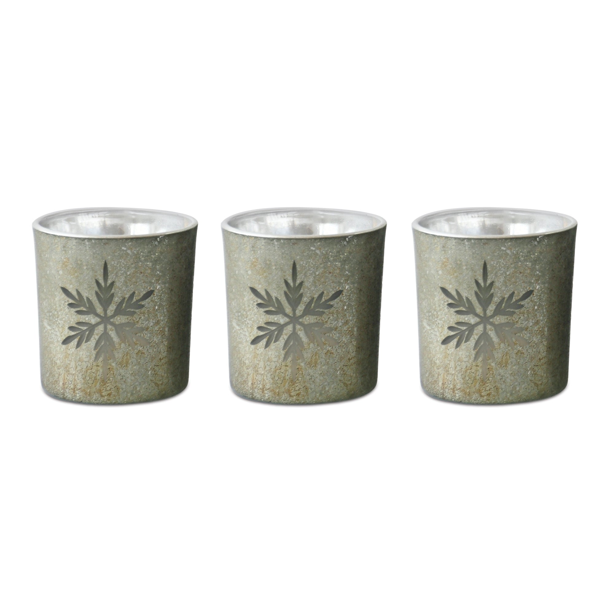 Etched Snowflake Mecury Glass Candle Holder (Set of 3)