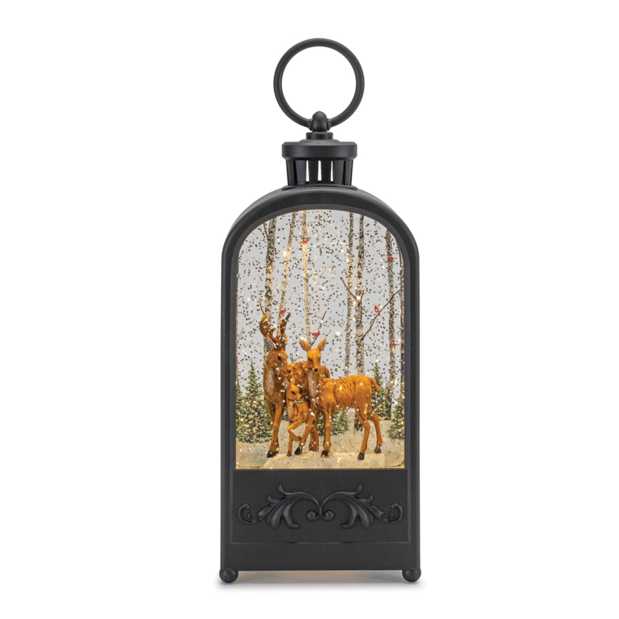 LED Snow Globe Lantern with Forest Deer 9.5"H