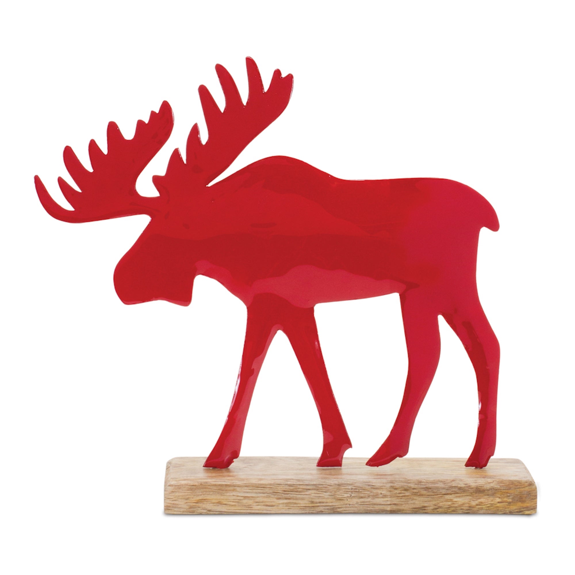 Metal Moose Silhouette with Wood Base (Set of 2)