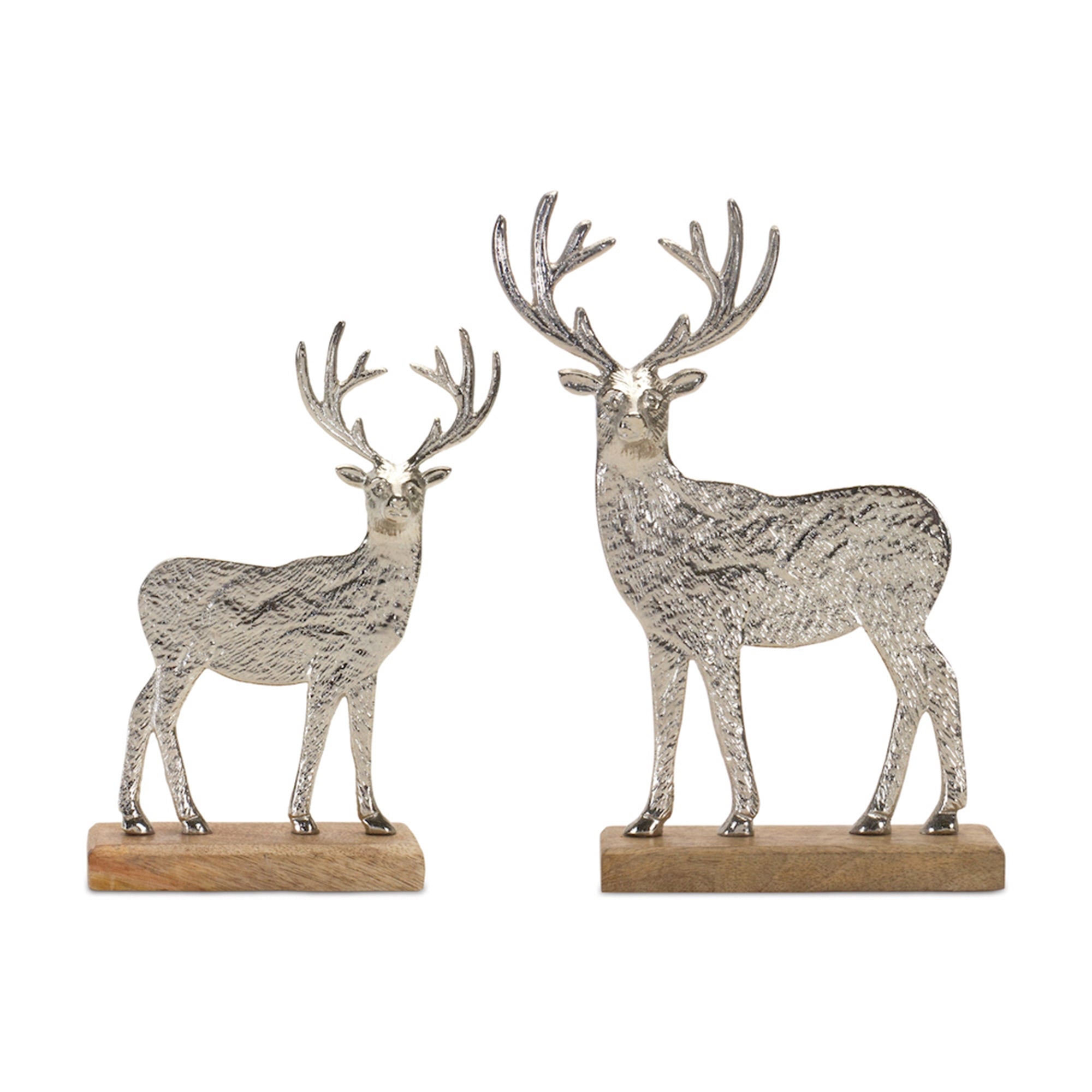 Metal Deer Silhouette with Wood Base (Set of 2)