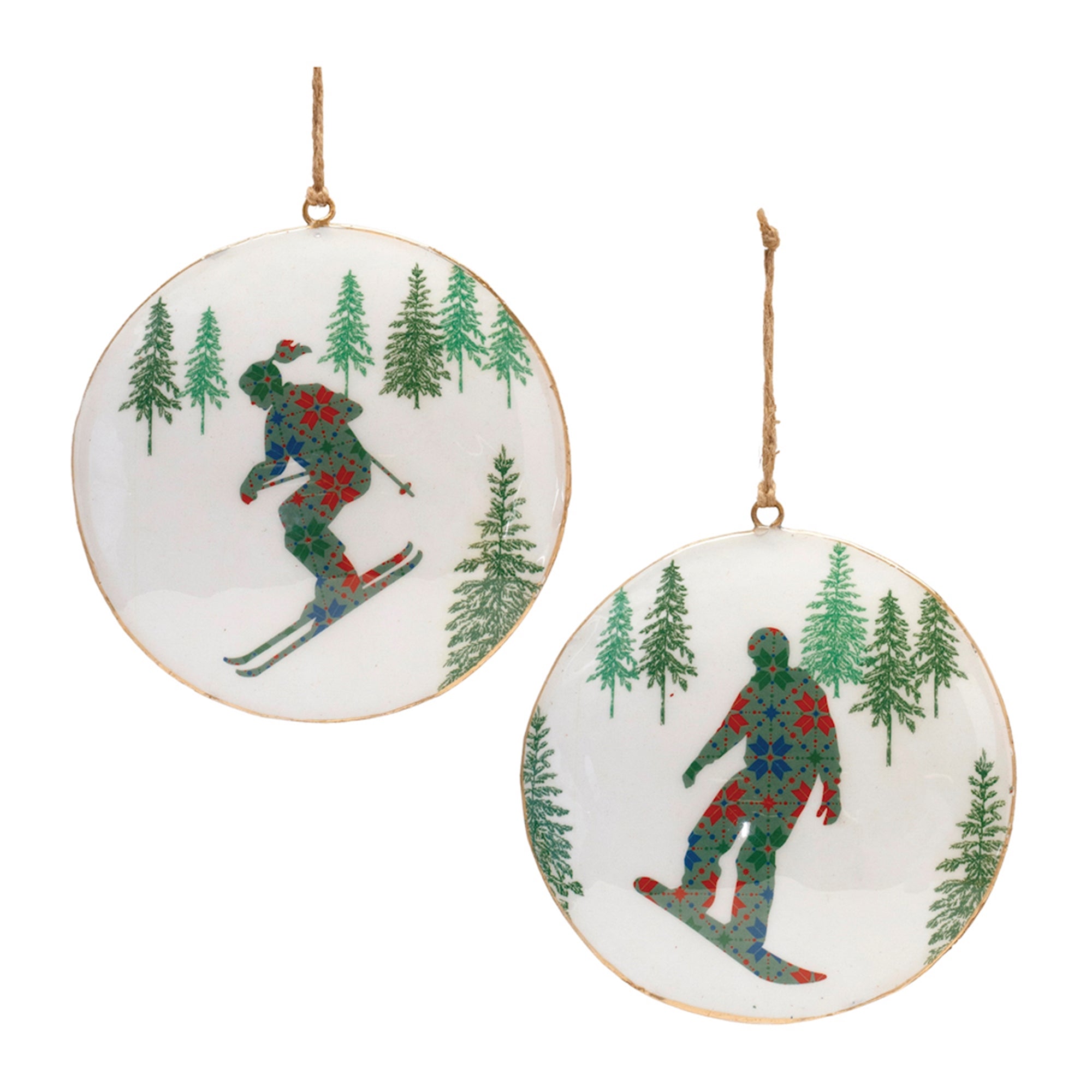 Metal Snowboard Forest Disc Ornament (Set of 6)