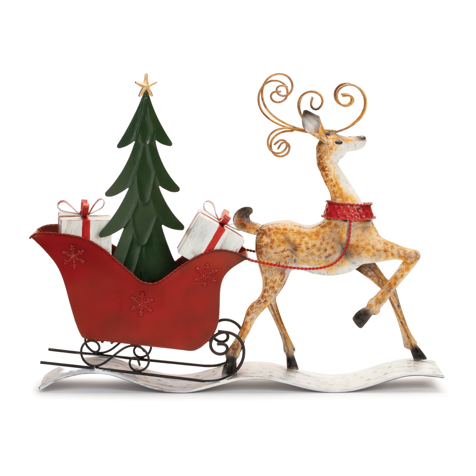 Metal Holiday Reindeer with Sleigh 26.25"L