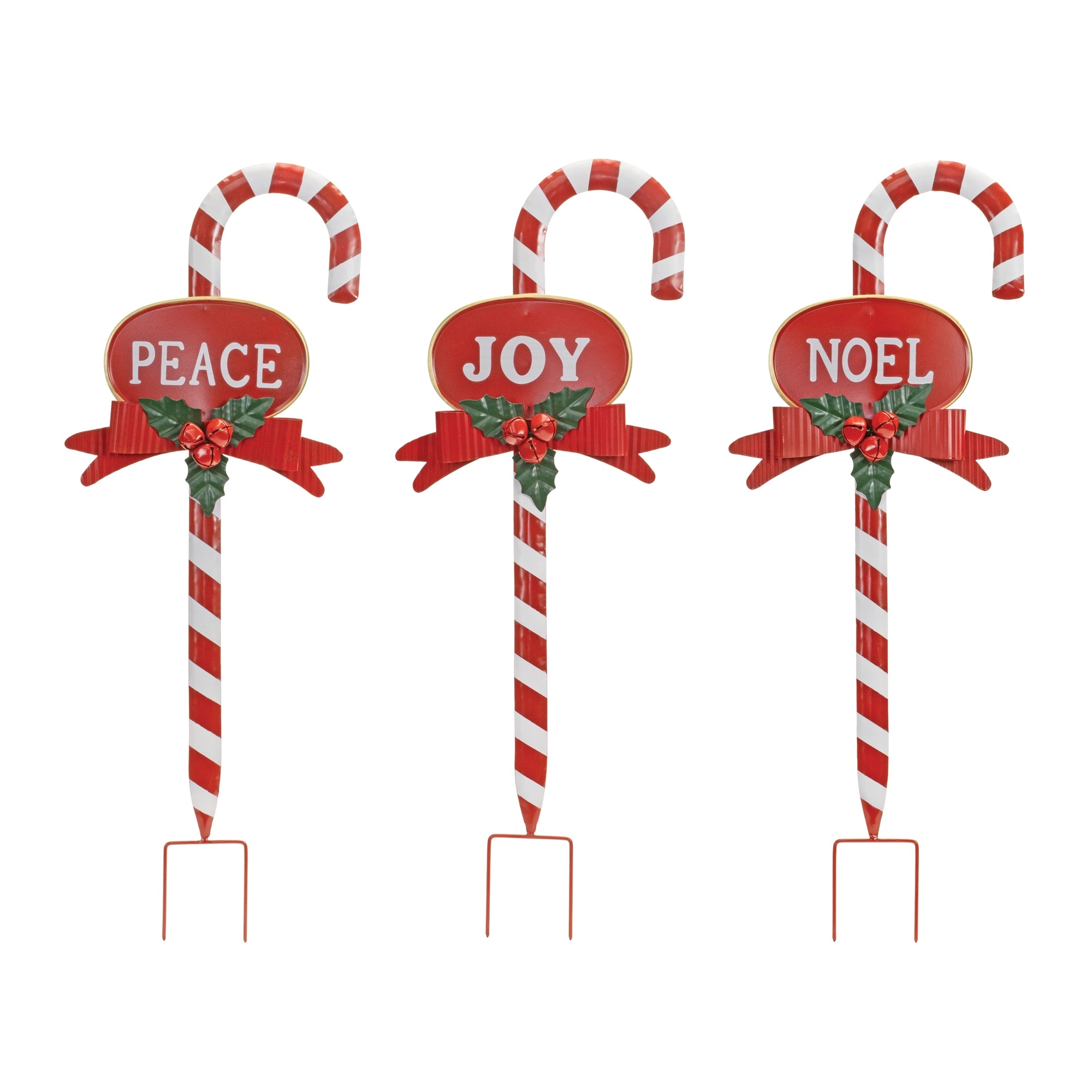 Metal Candy Cane Yard Stake (Set of 3)