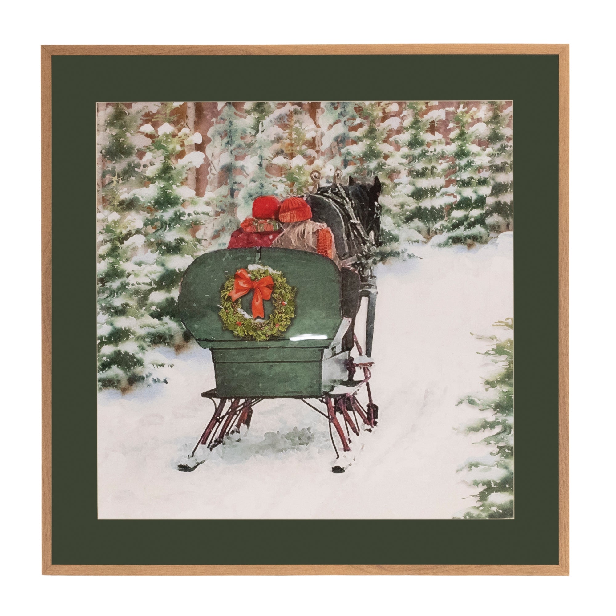 Framed Horse Sleigh Ride Print 23.5"SQ