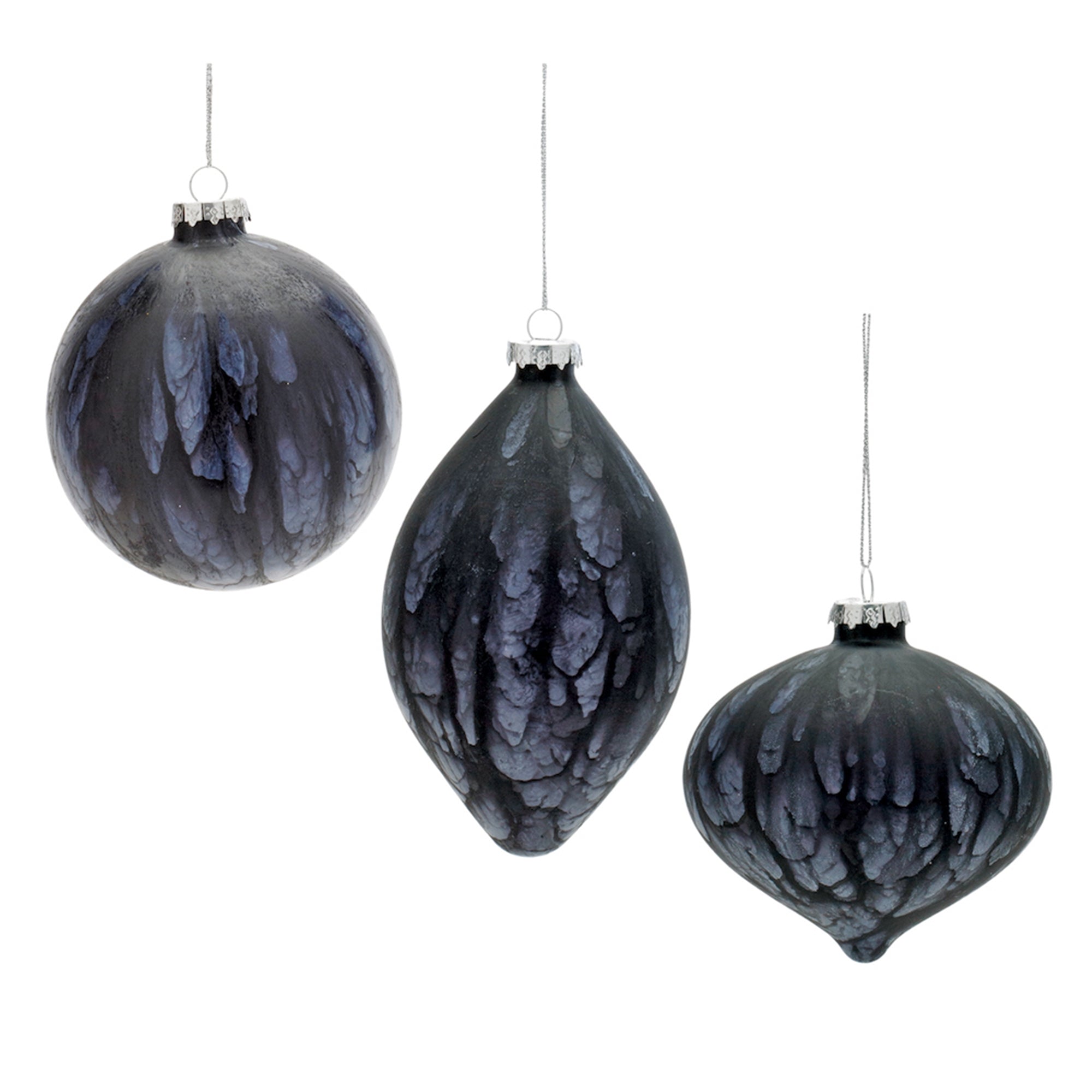 Midnight Blue Marble Paint Glass Ornament (Set of 6)