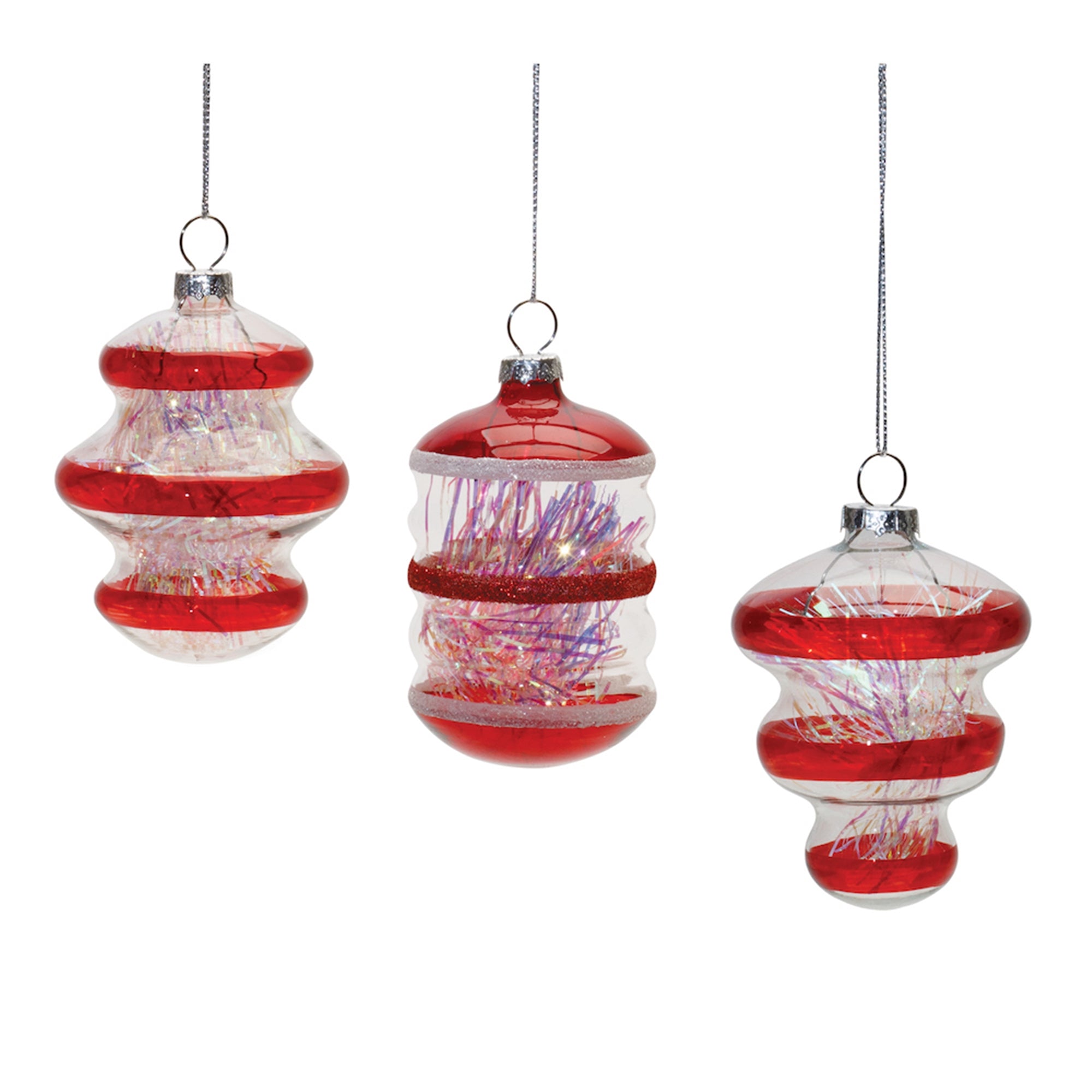 Finial Glass Ornament with Tinsel Filling (Set of 12)