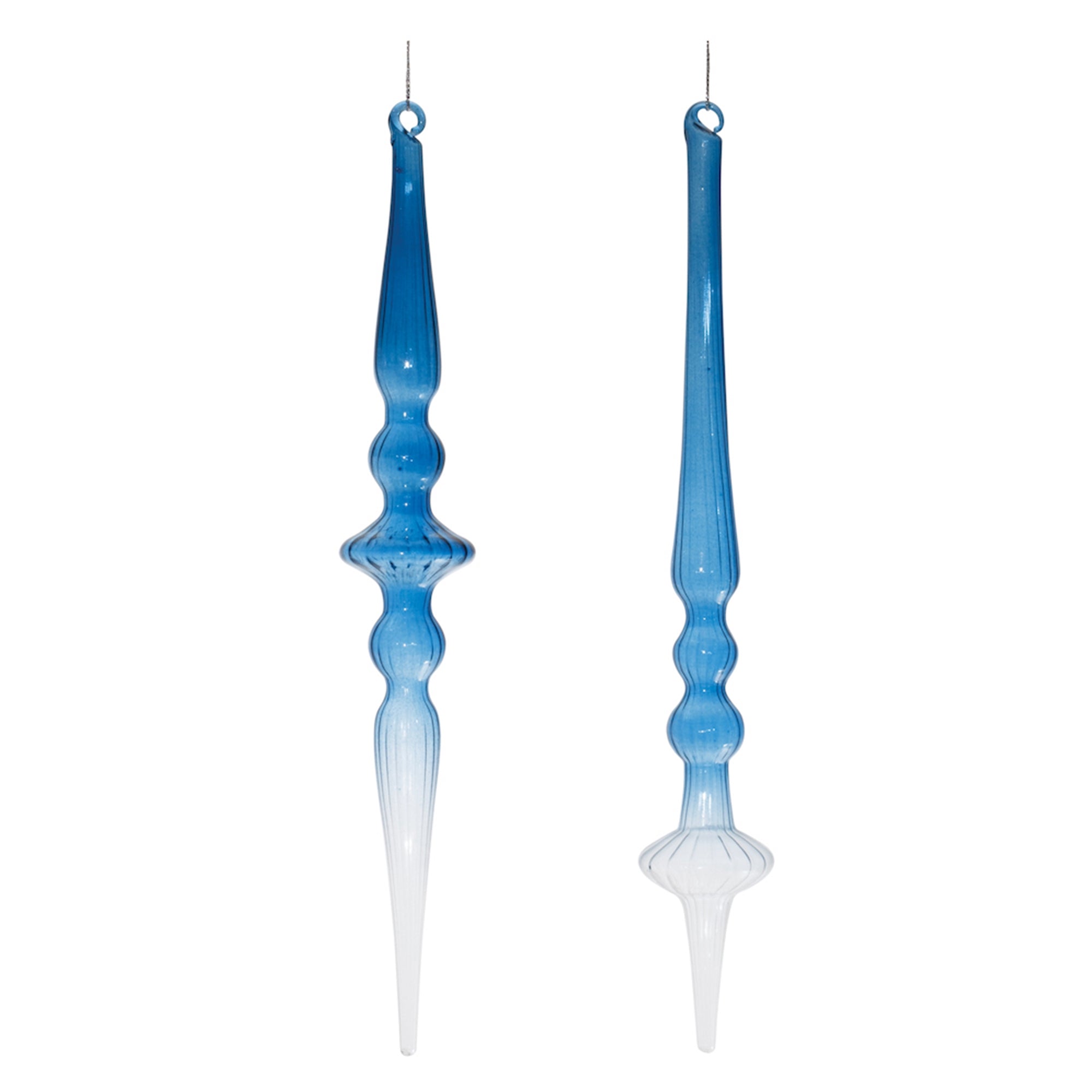 Blue Ombre Glass Finial Drop Ornament (Set of 12)