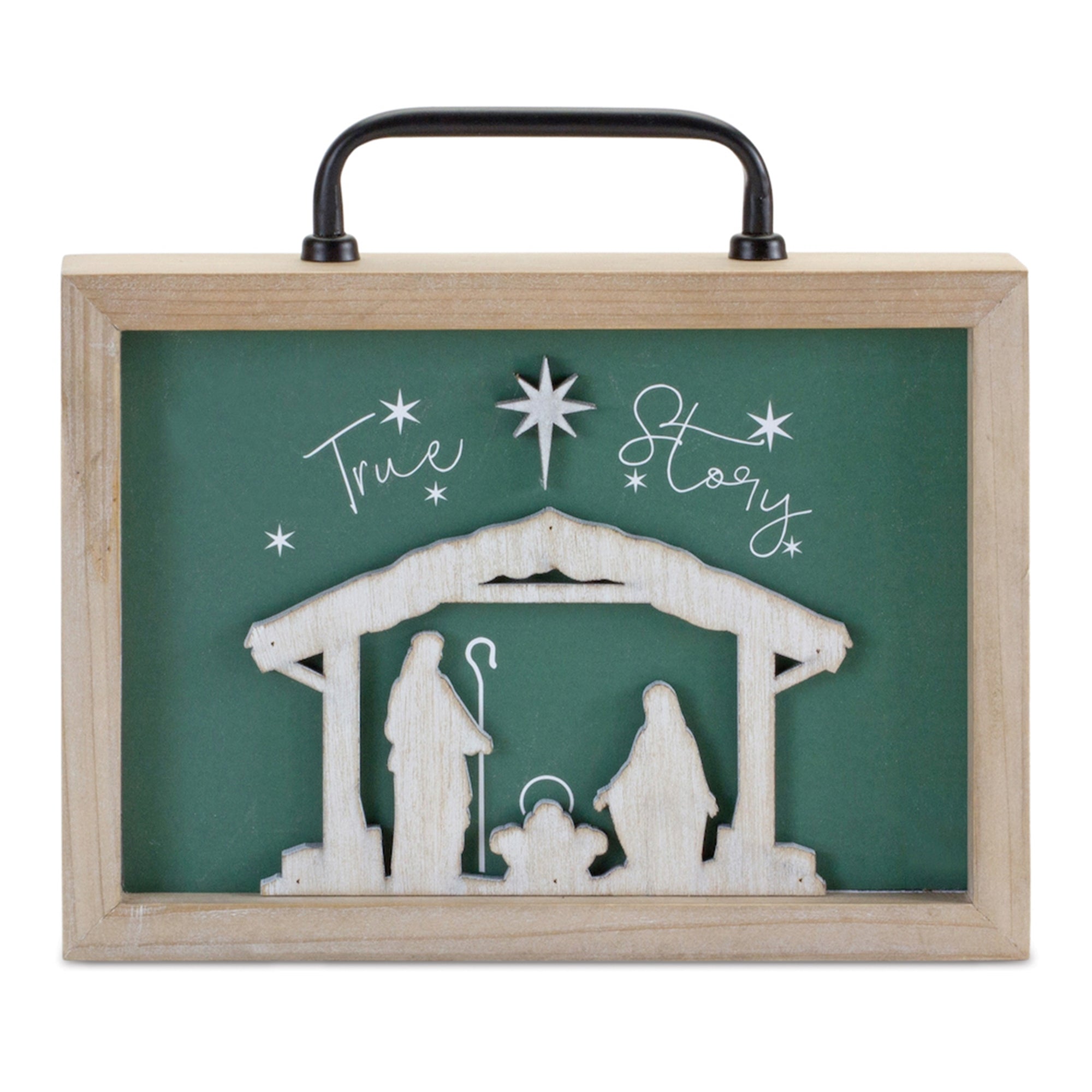 Wood "True Story" Nativity Plaque with Handle 9.5"L