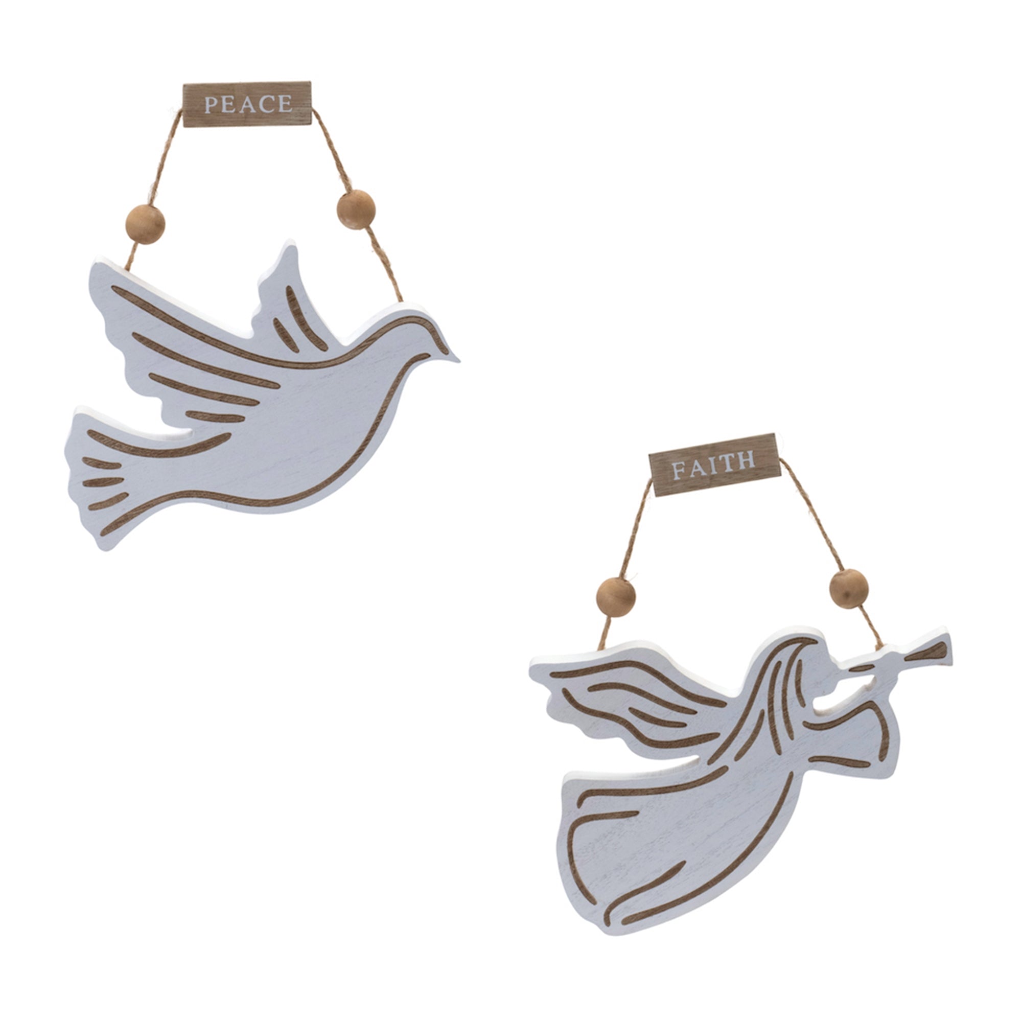 Wood Dove and Angel Sentiment Ornament (Set of 6)