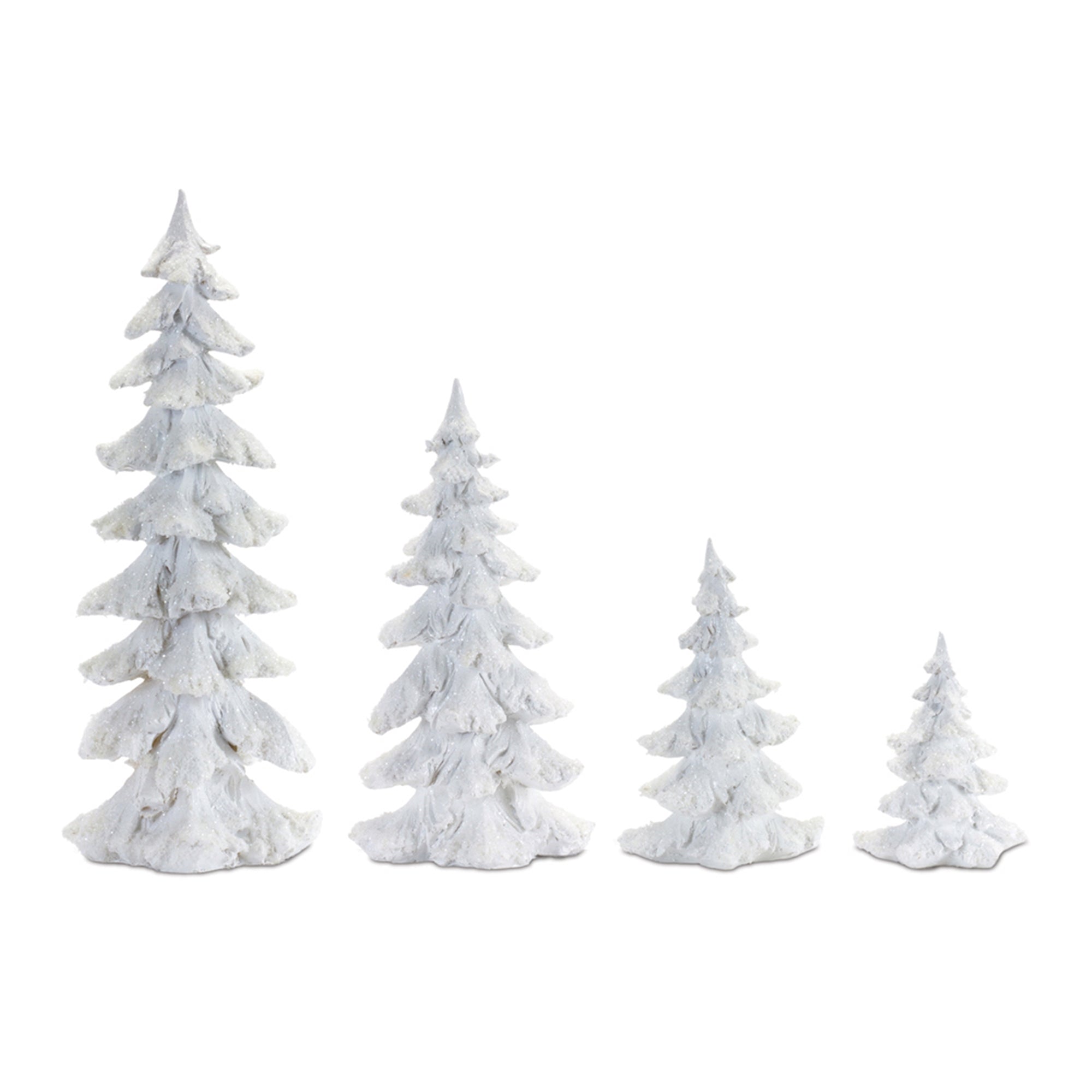 Flocked White Pine Tree with Carved Design (Set of 4)