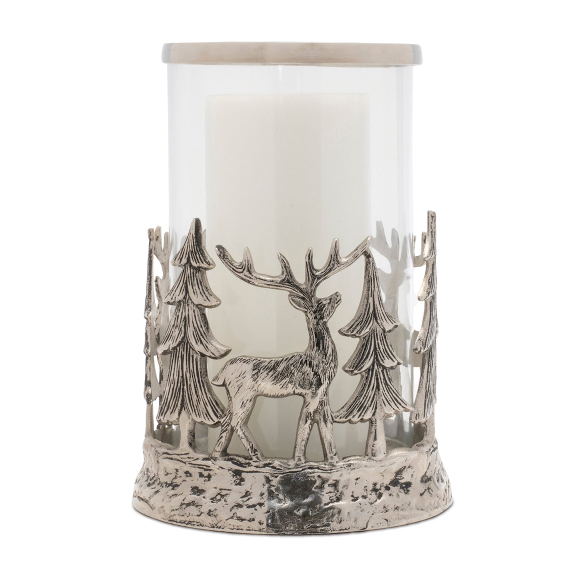 Etched Metal Woodland Candle Holder 8"D