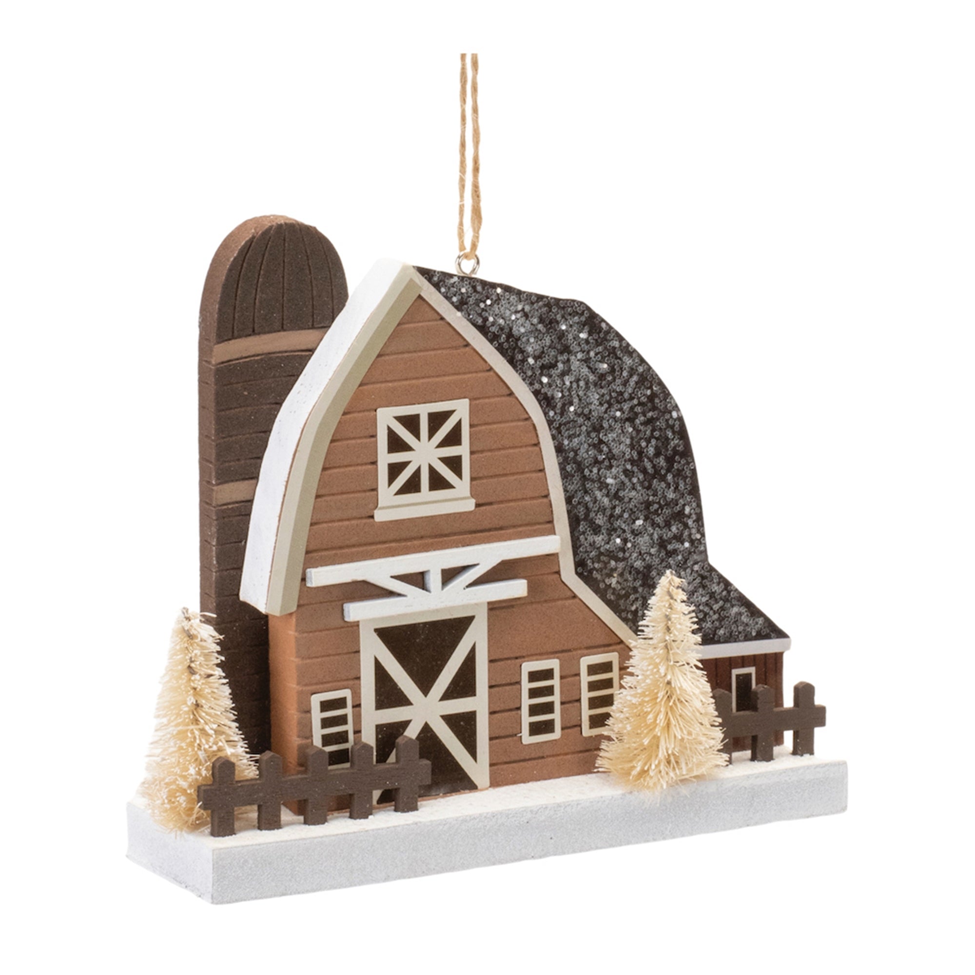 Glittered Barn Ornament (Set of 6)