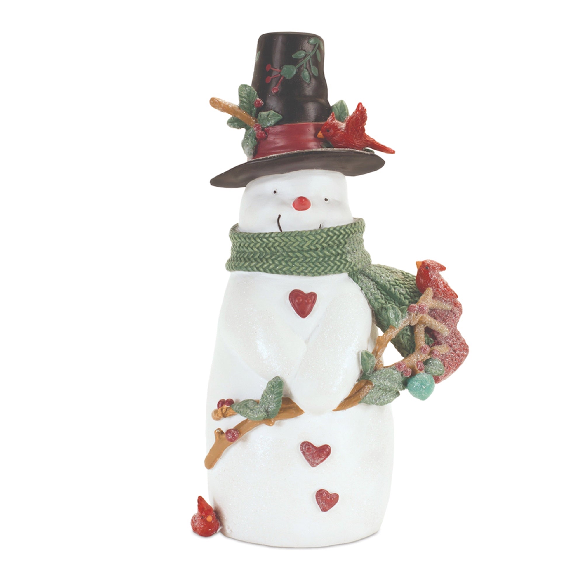 Glittered Snowman with Cardinals Figurine 8.25"