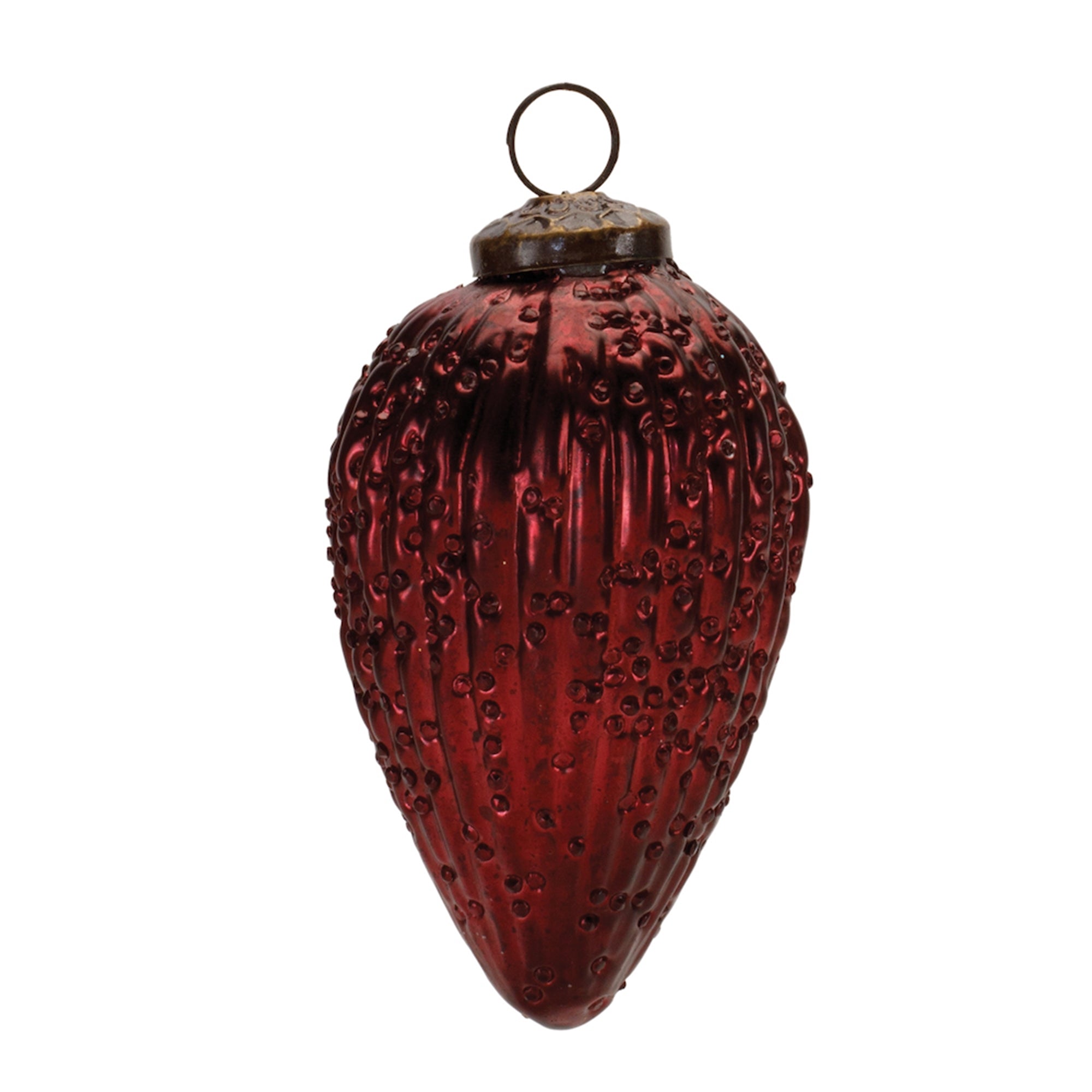 Burgandy Ribbed Glass Drop Oranment (Set of 6)