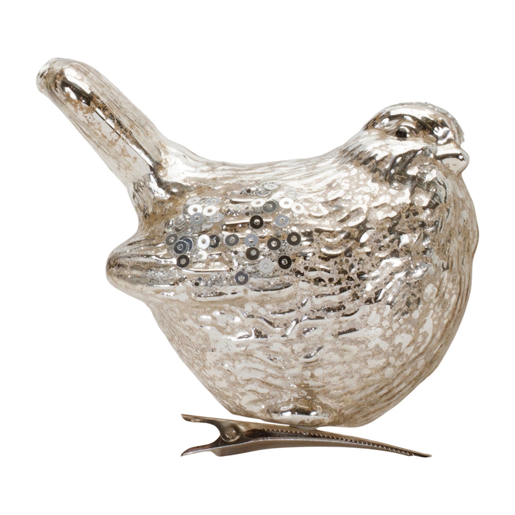 Silver Glass Bird Clip Ornament (Set of 12)