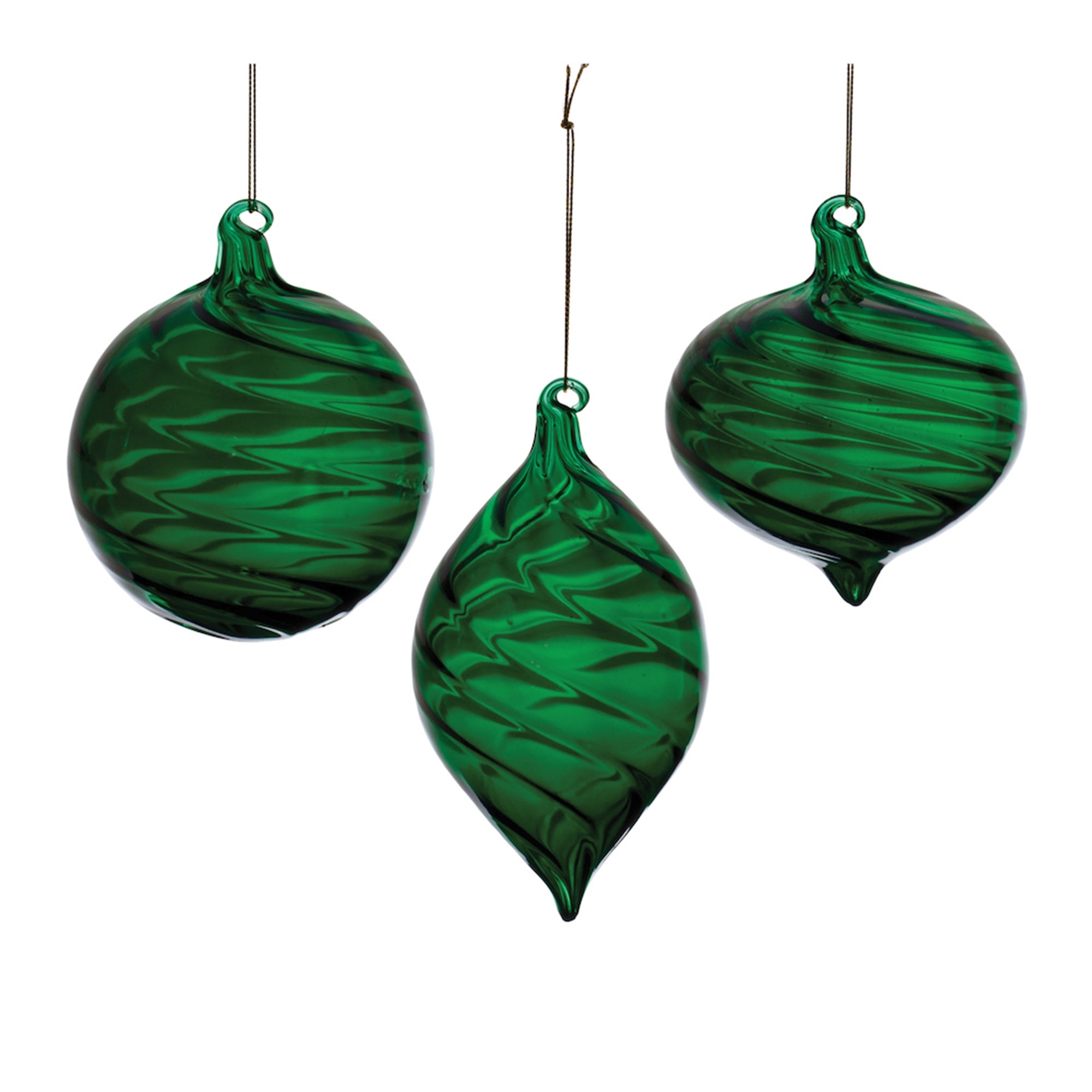 Emerald Green Swirl Glass Ornament (Set of 6)