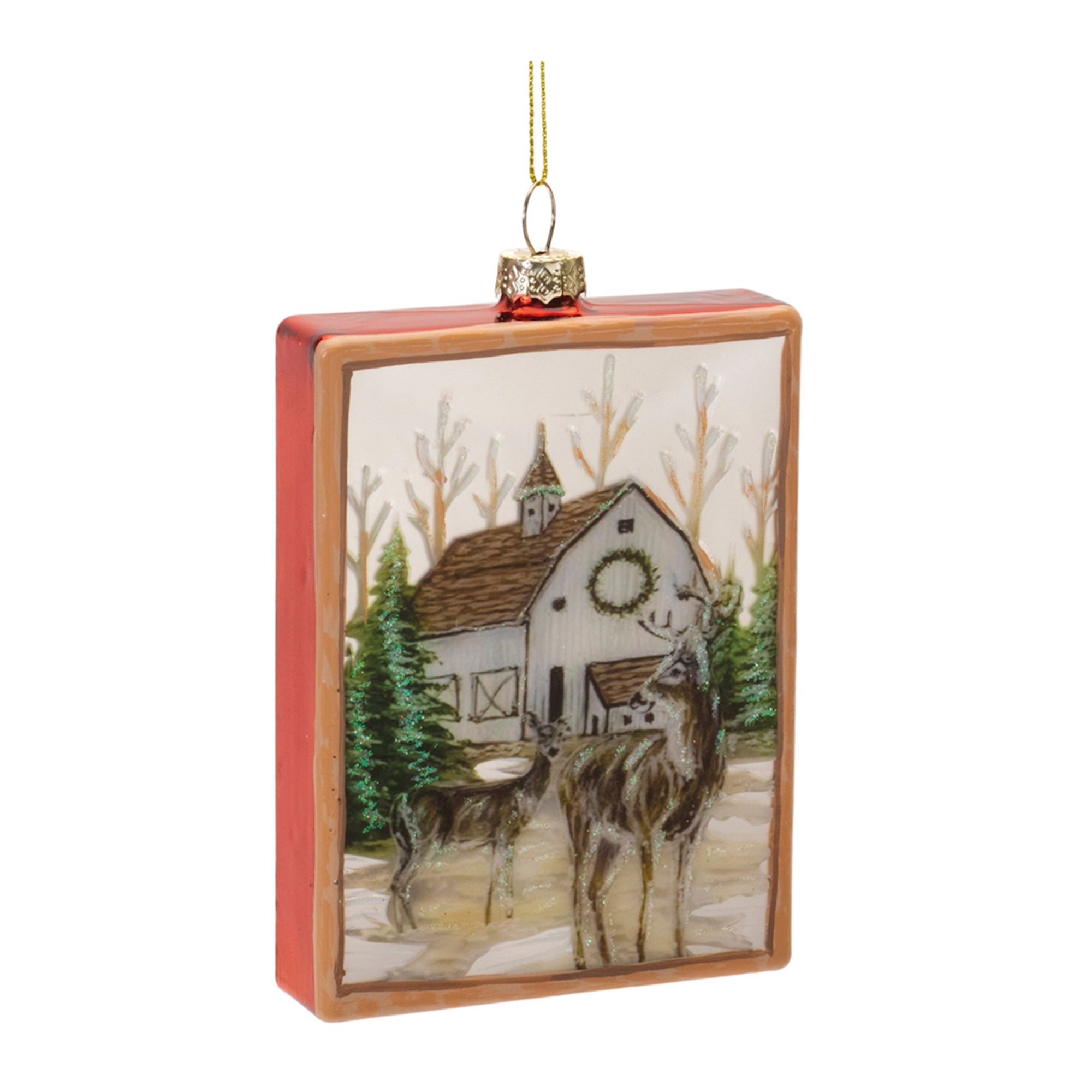 Glittered Deer Farm Glass Ornament (Set of 12)