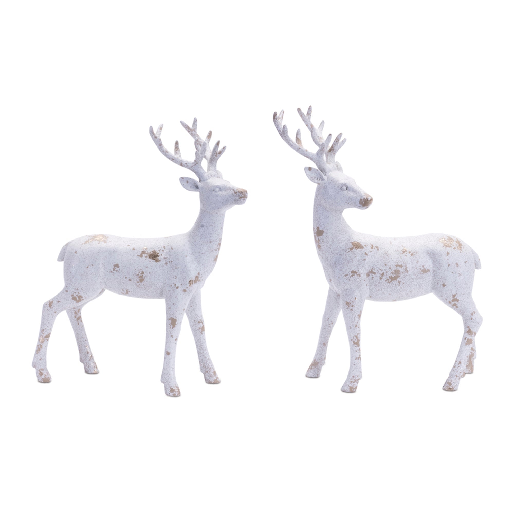 Distressed Holiday Deer Figurine with Gold Accent (Set of 2)