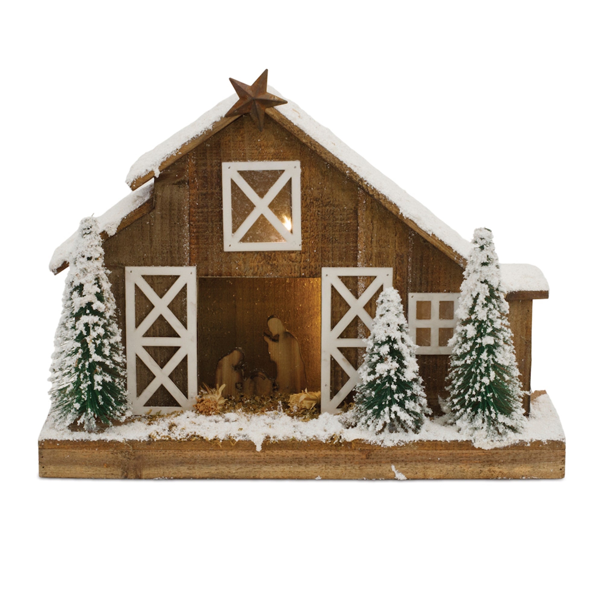 LED Flocked Nativity Stable Display 19.5"L