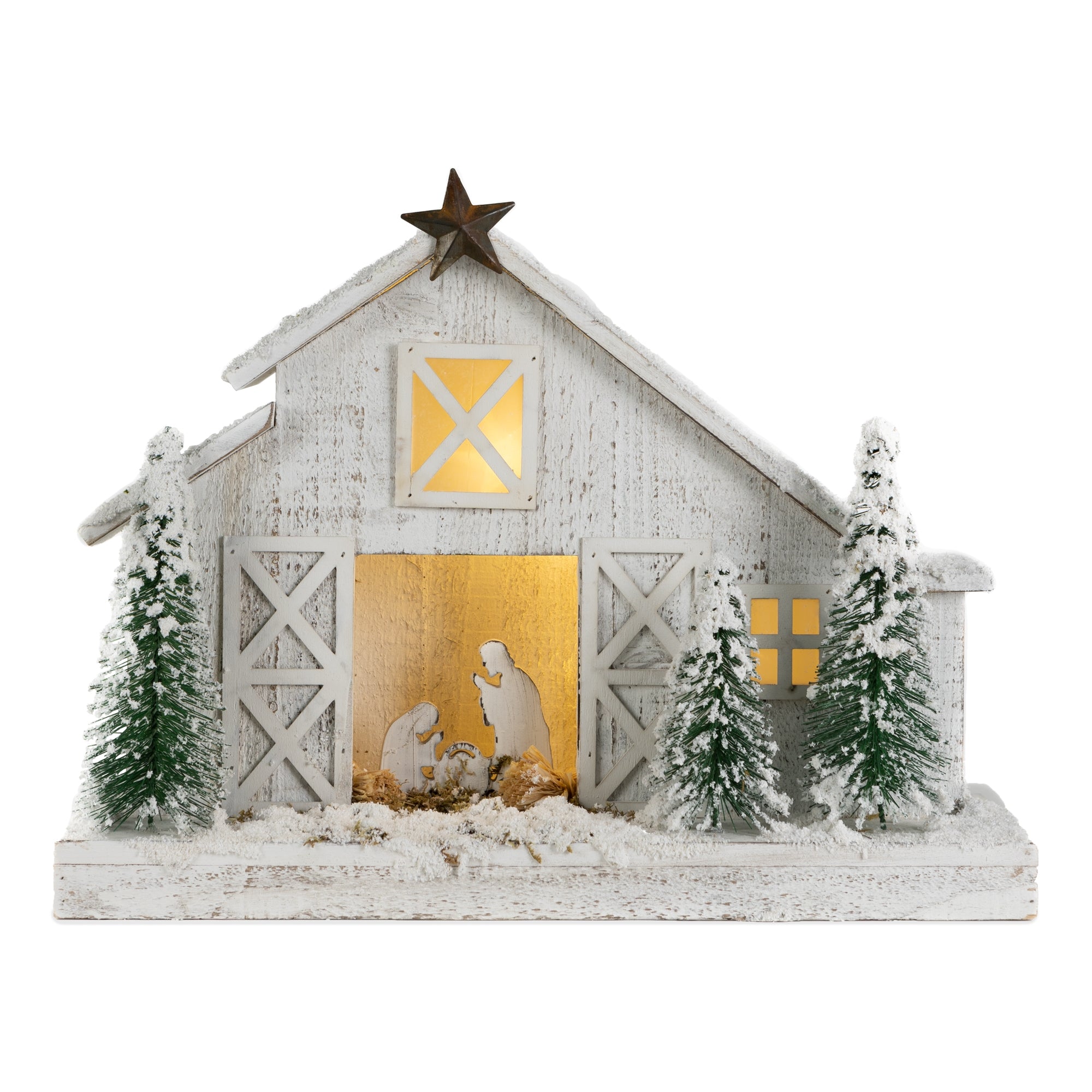 LED Flocked Nativity Stable Display 19.5"L