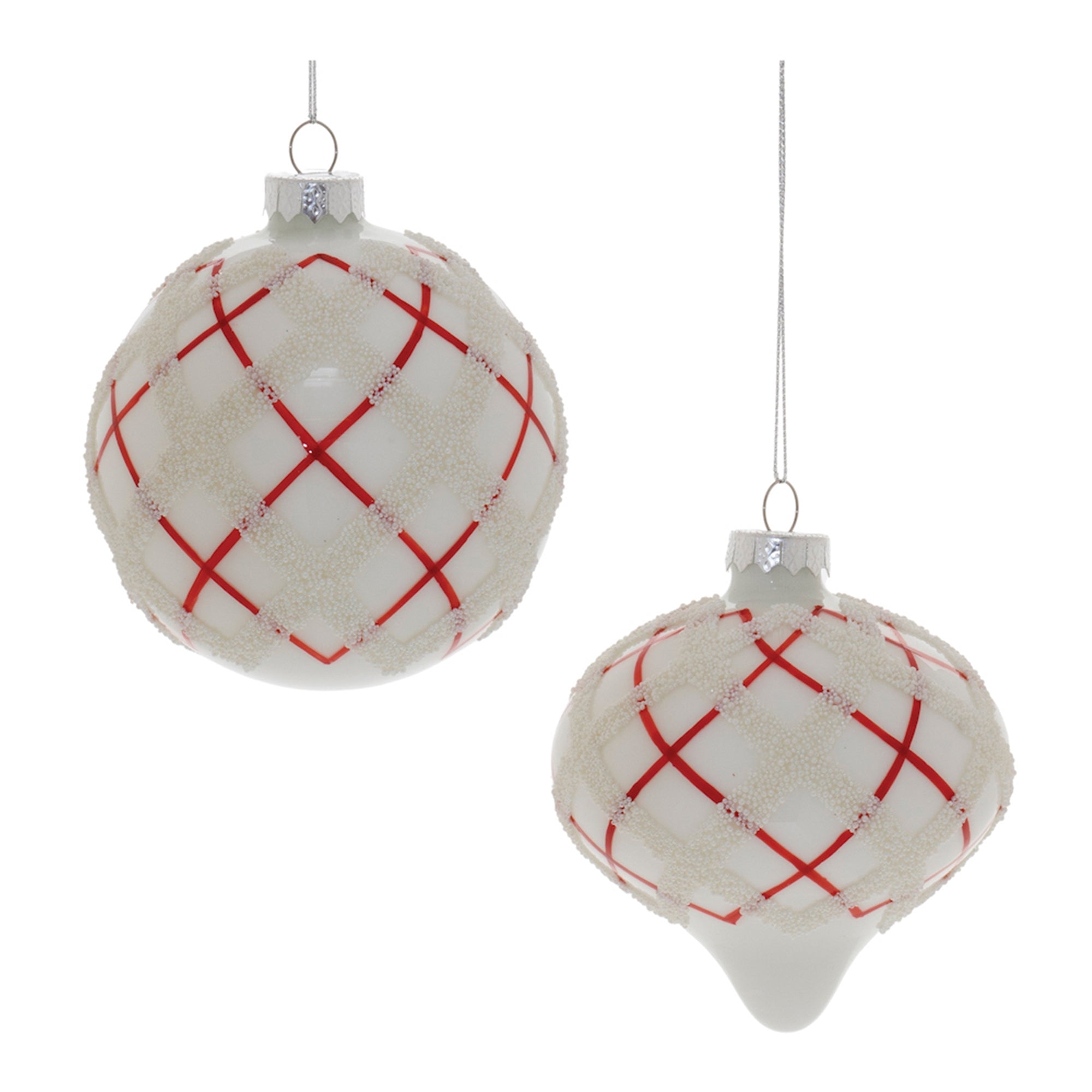 White Beaded Harlequin Glass Ornament (Set of 6)