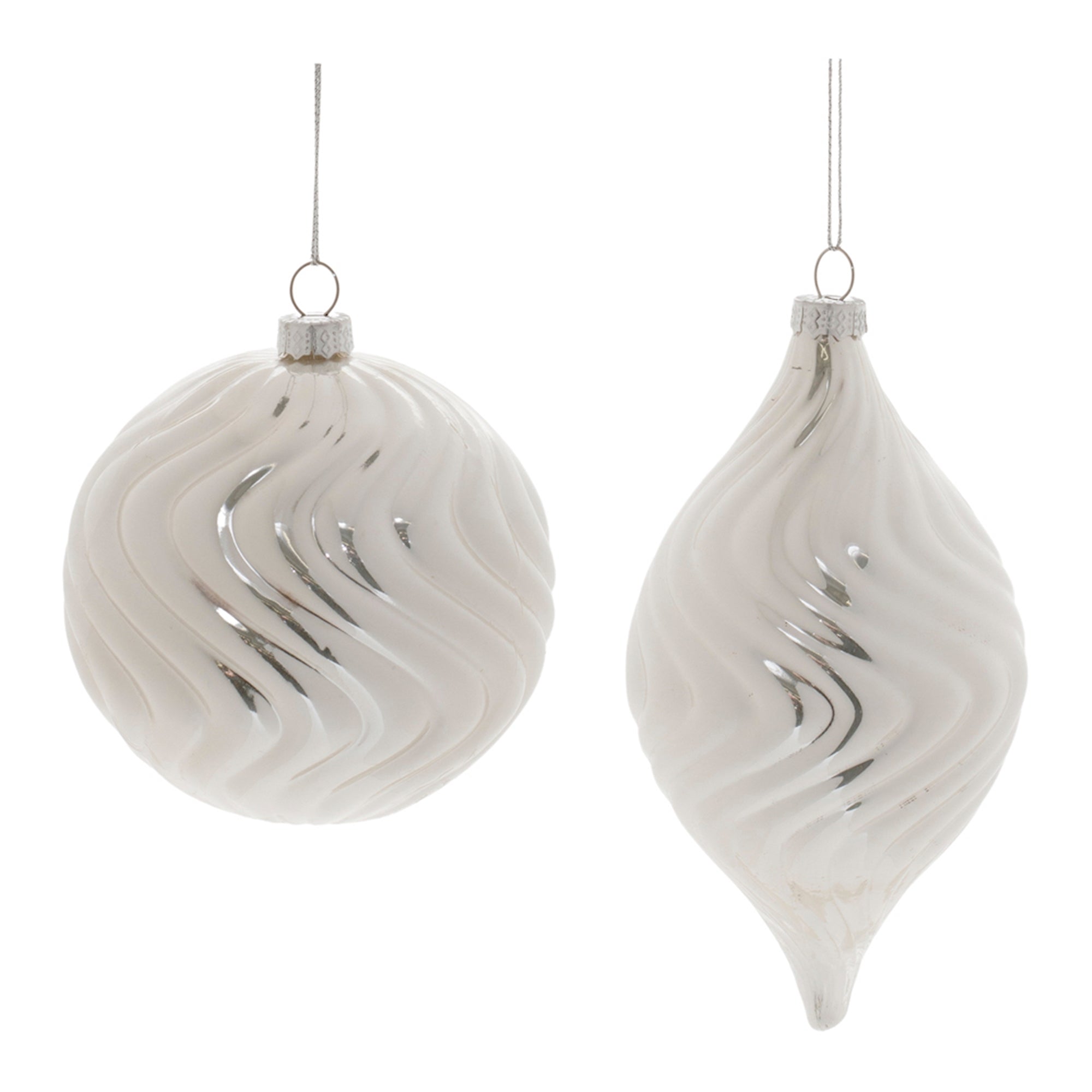 Ivory Wavy Glass Ornament (Set of 6)