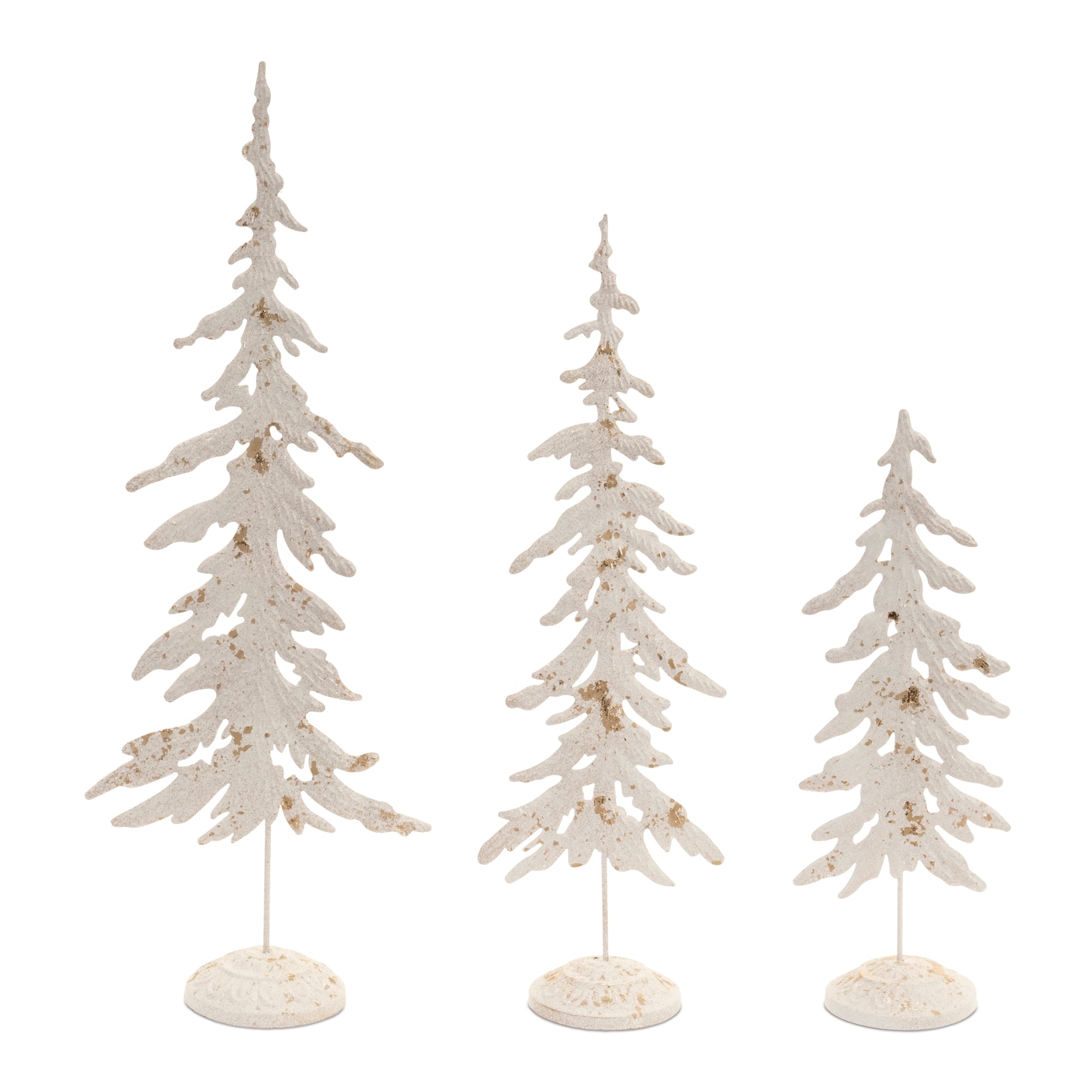 Distressed Metal Pine Tree with Gold Accents (Set of 3)