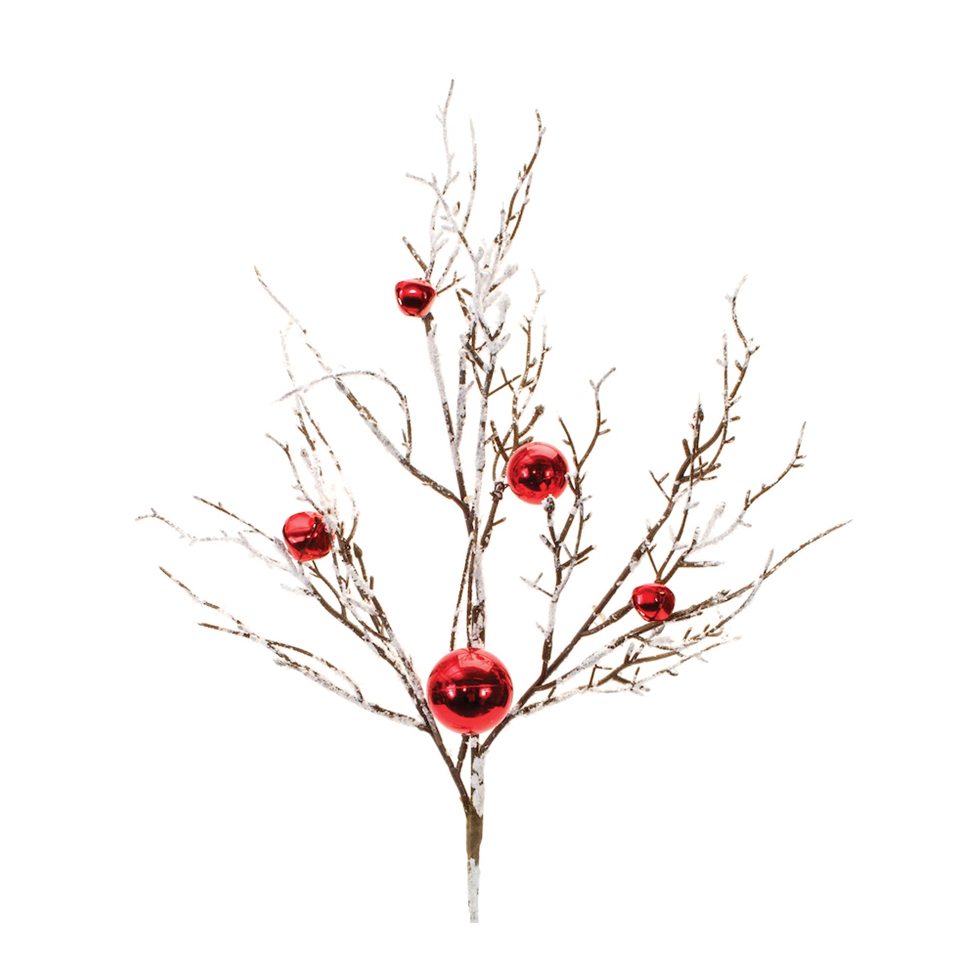 Flocked Twig Branch with Sleigh Bells (Set of 6)