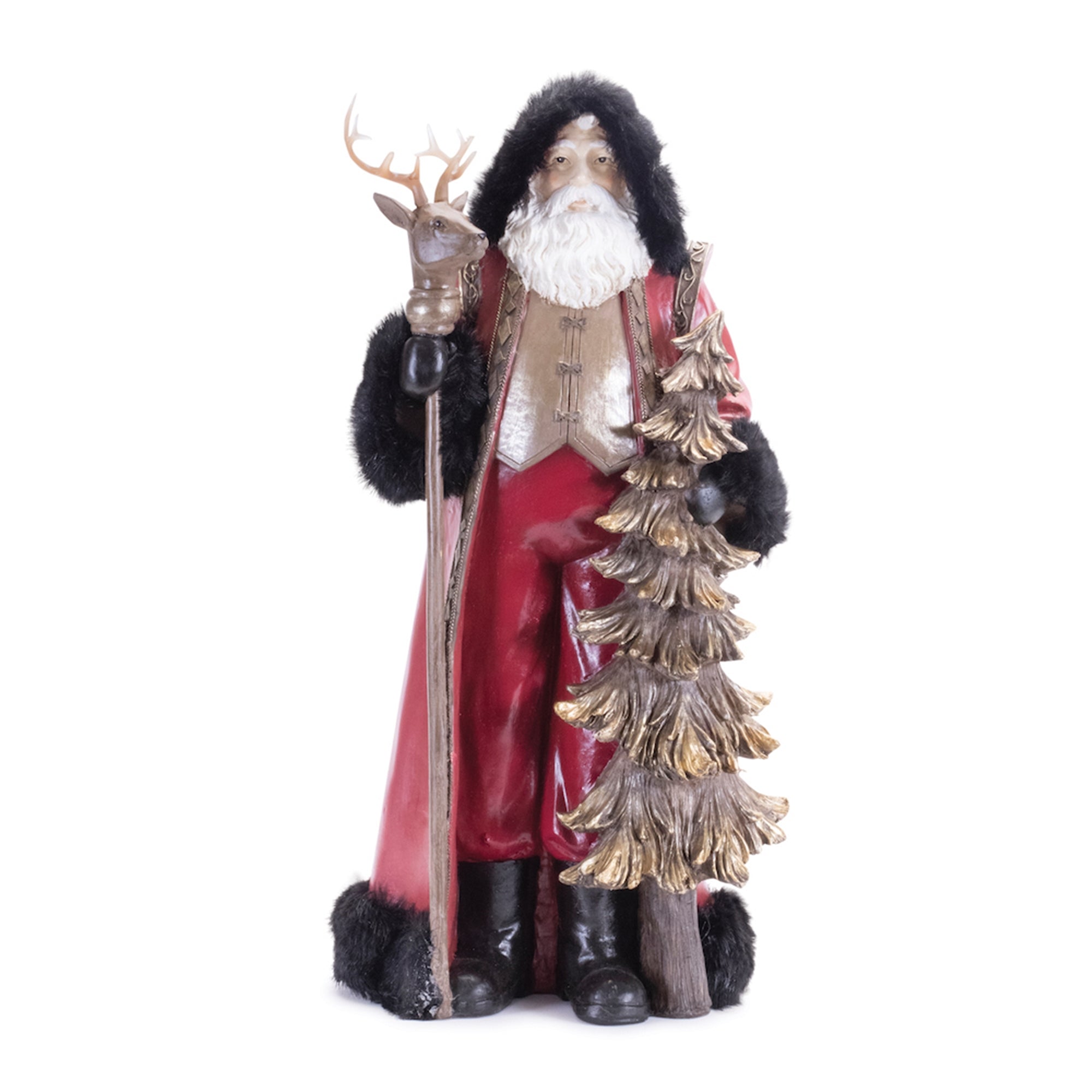 Hooded Woodland Santa with Deer Staff 19.5"