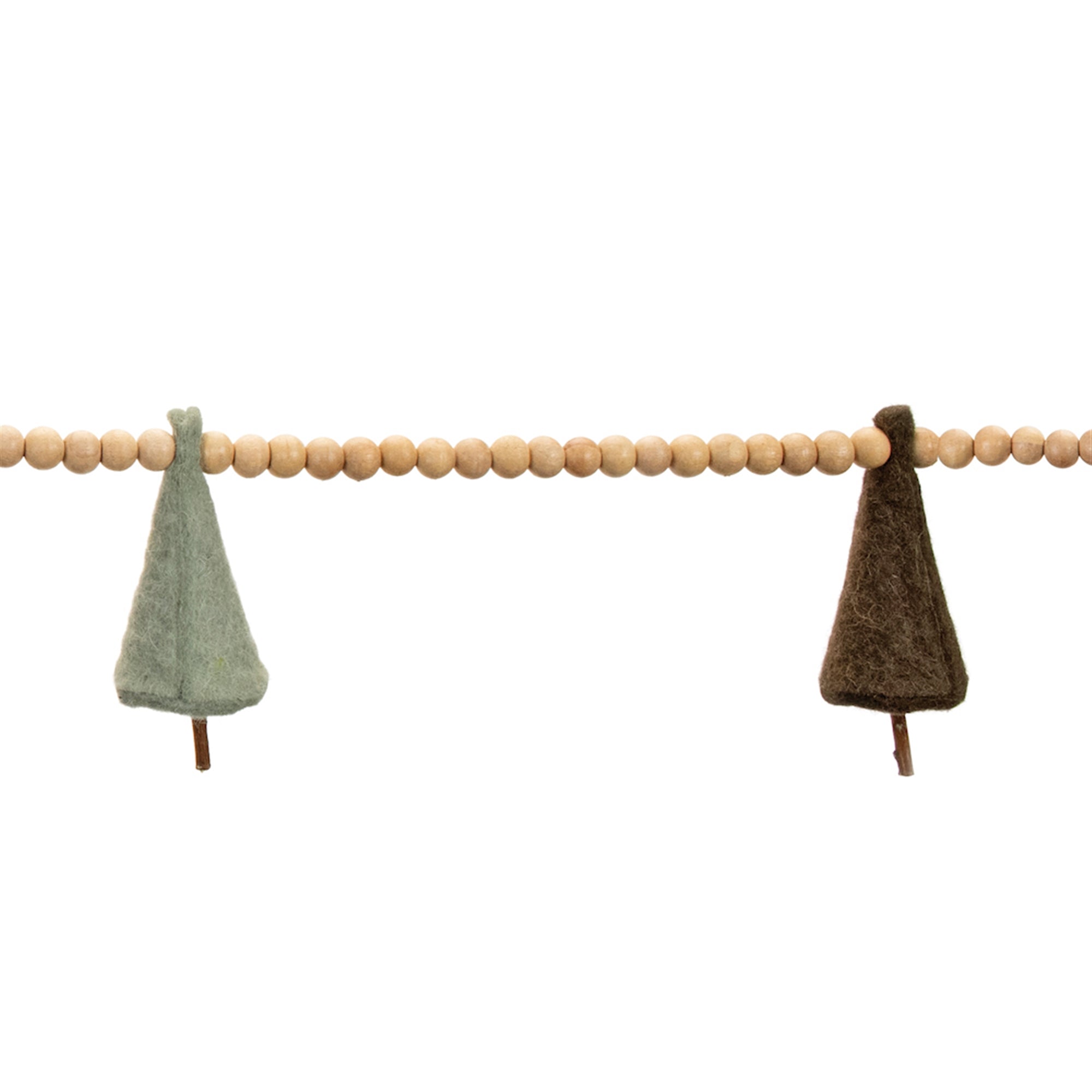 Wood Bead and Felt Pine Tree Garland (Set of 2)