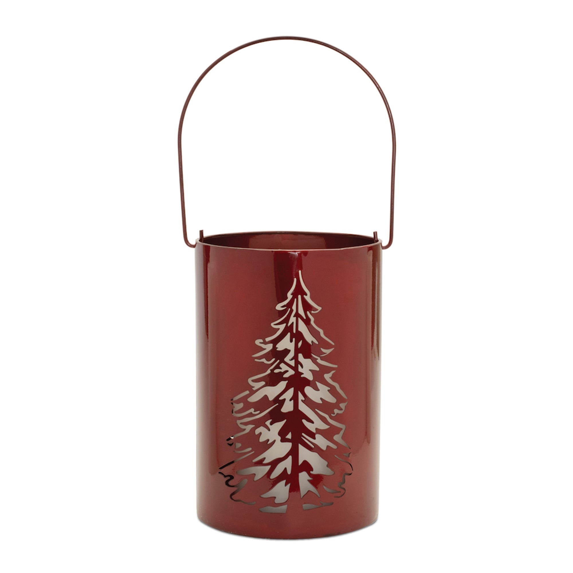 Pine Tree Cut-Out Metal Lantern 9.5"H