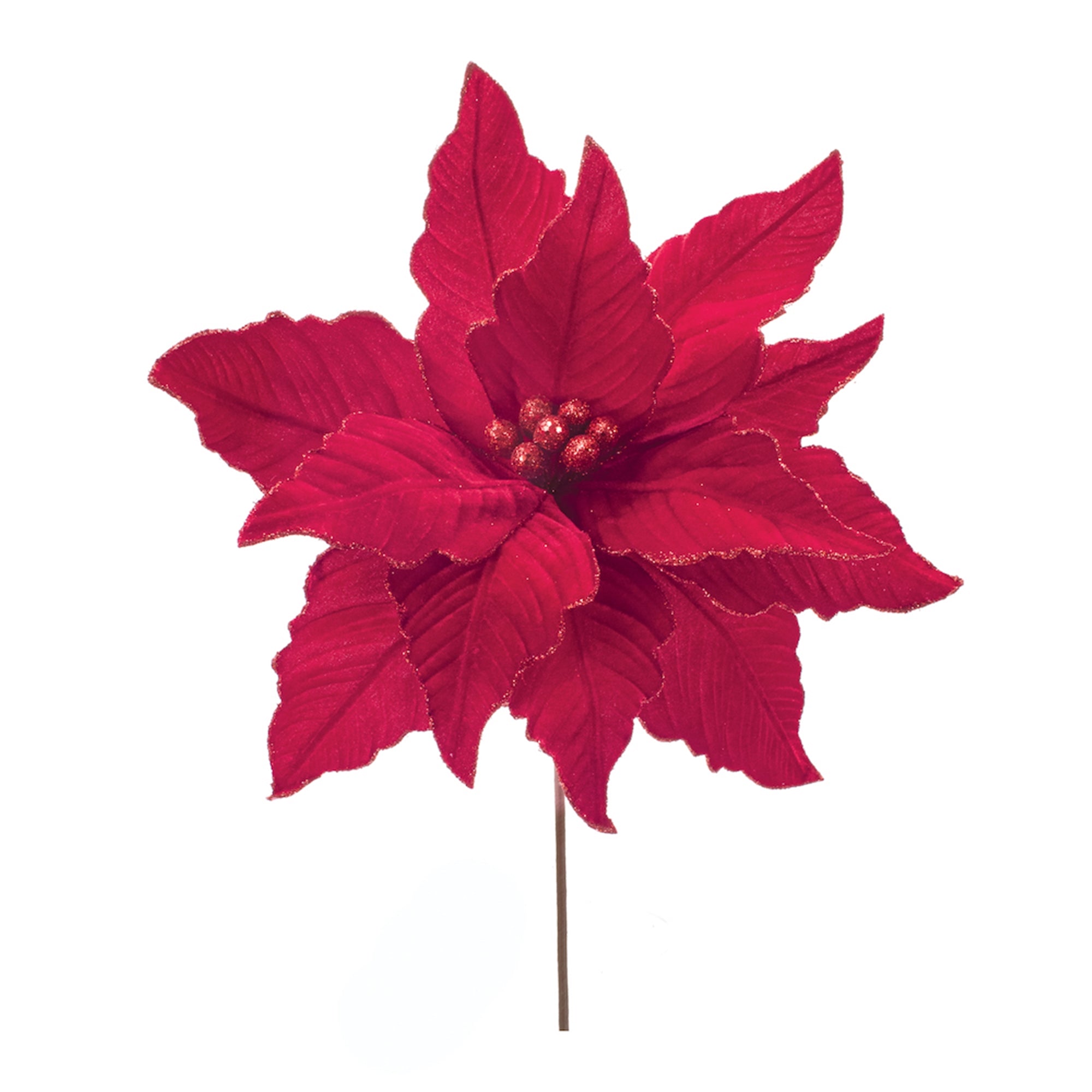 Glittered Red Poinsettia Flower Stem (Set of 2)